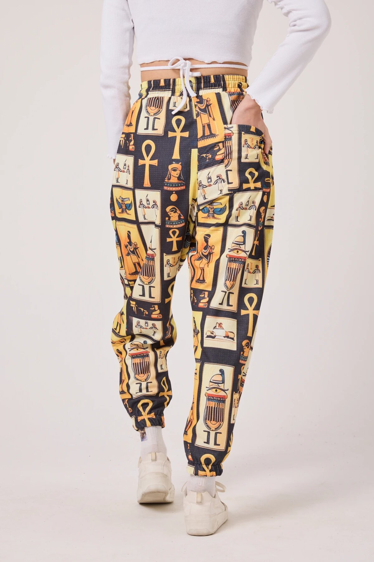 Sporty Street Style Printed Seersucker Shalwar Pants - Yellow - Mexico Superblue
