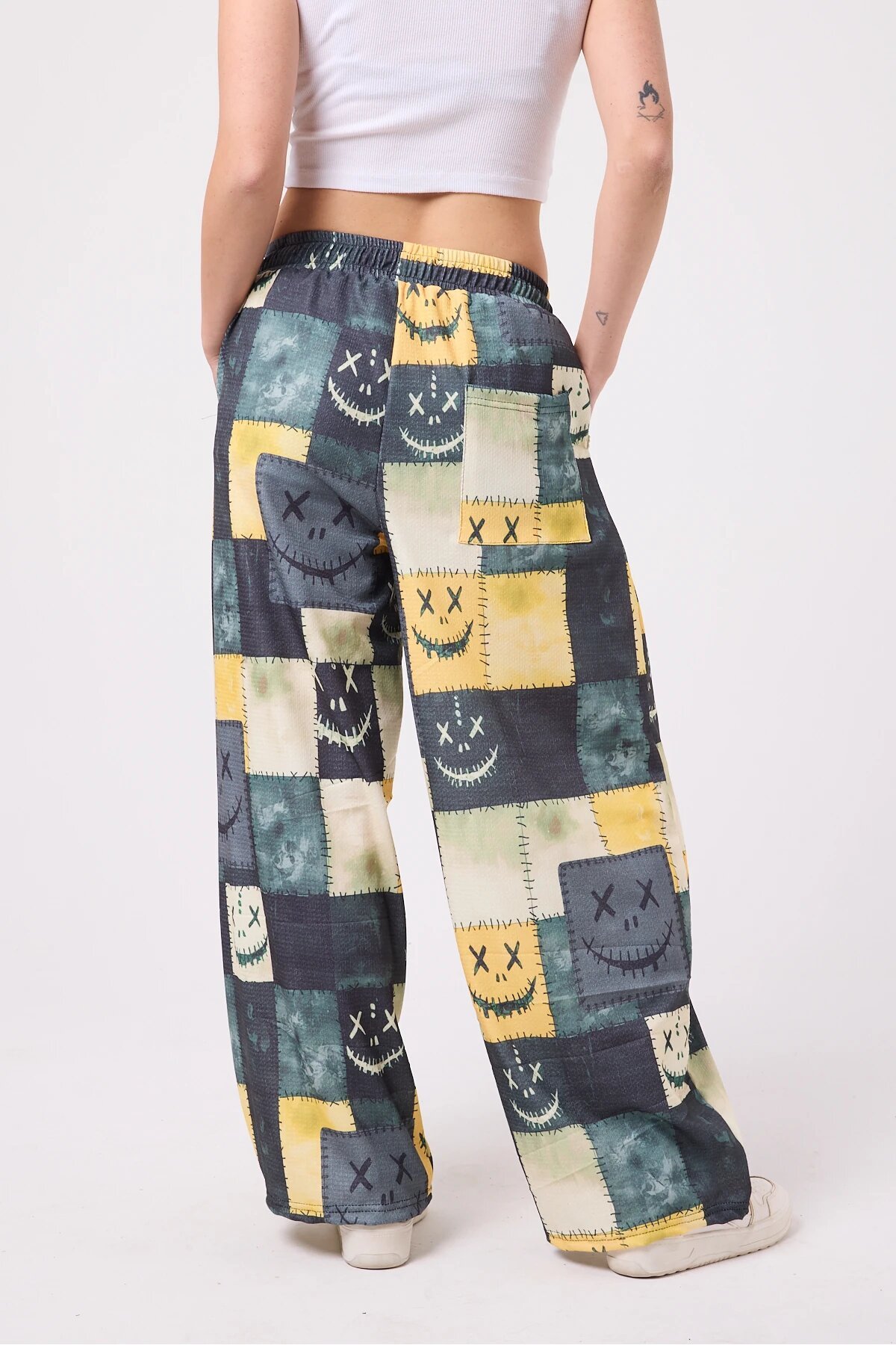 Baggy Casual Printed Seersucker Pants - Yellow - Mexico Superblue