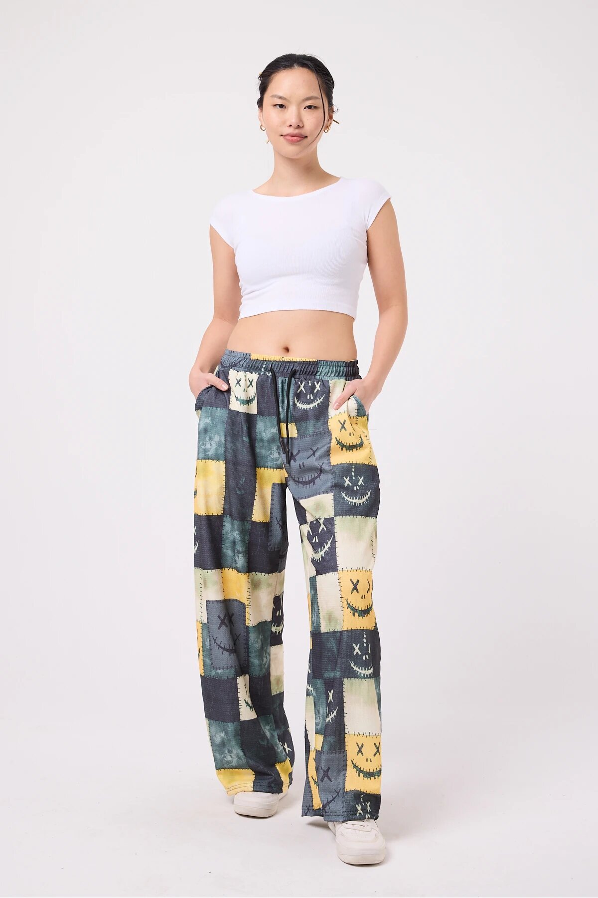 Baggy Casual Printed Seersucker Pants - Yellow - Mexico Superblue