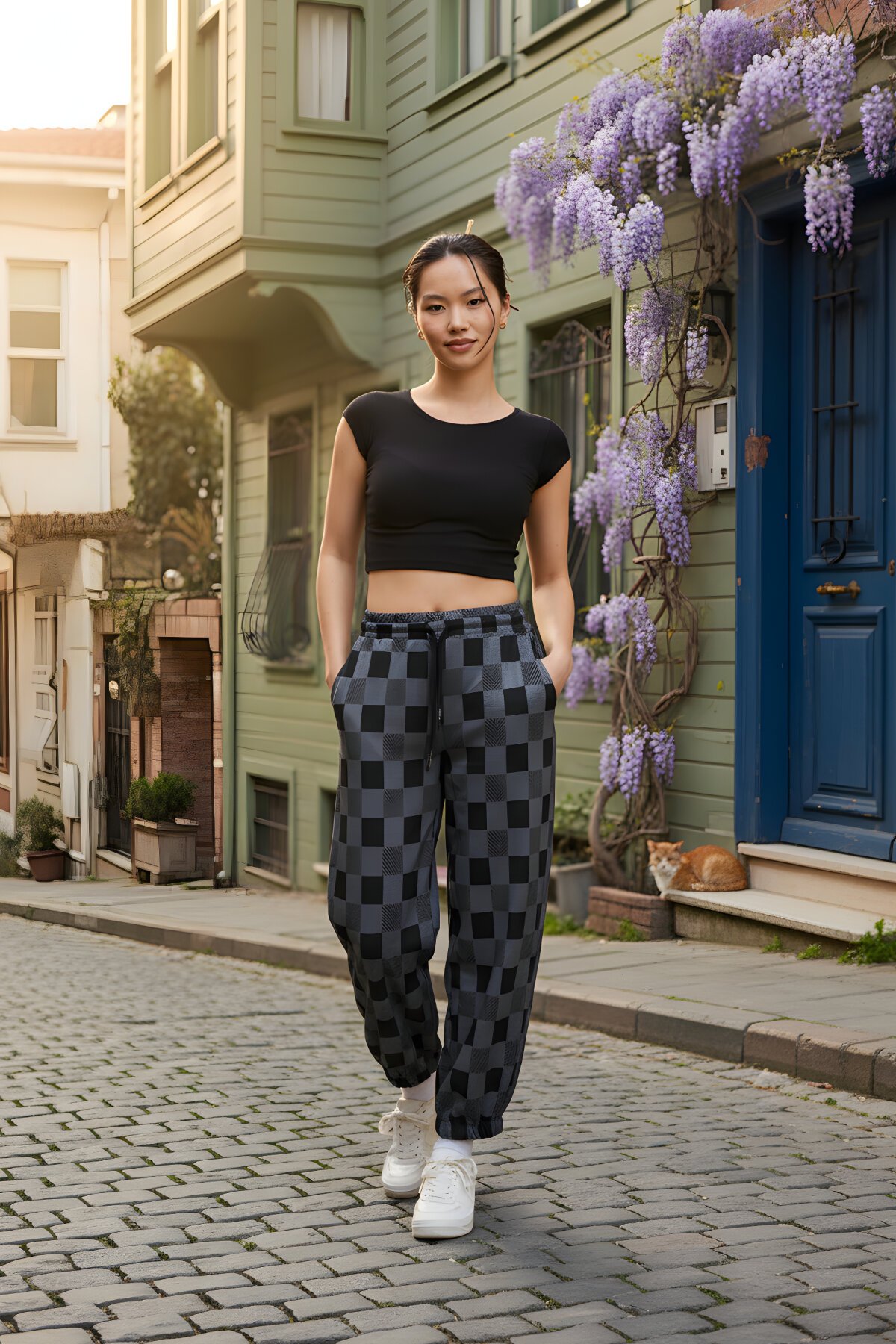 Siyah Baggy Sokak Tarzı Paçası Lastikli Pantolon - Mexico Superblue