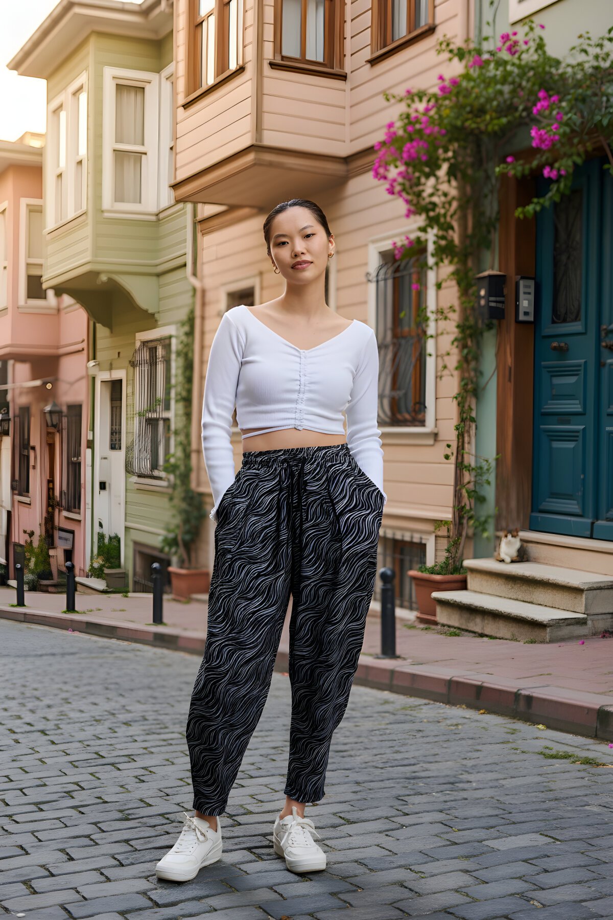 بنطلون شروال رياضي أسود منقوش بنسيج مجعد - Mexico Superblue