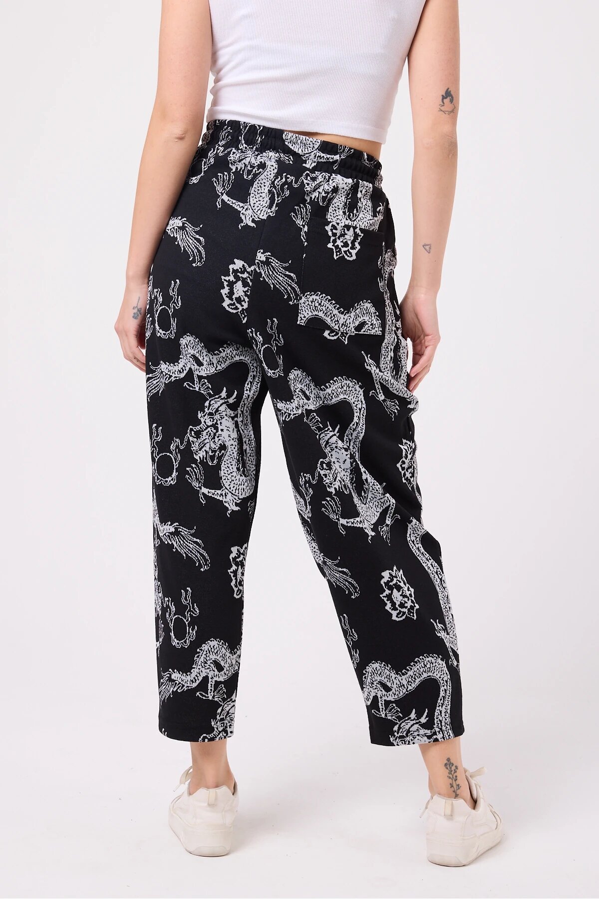 Street Style Sporty Printed Crinkle Shalwar Pants - Black - Mexico Superblue