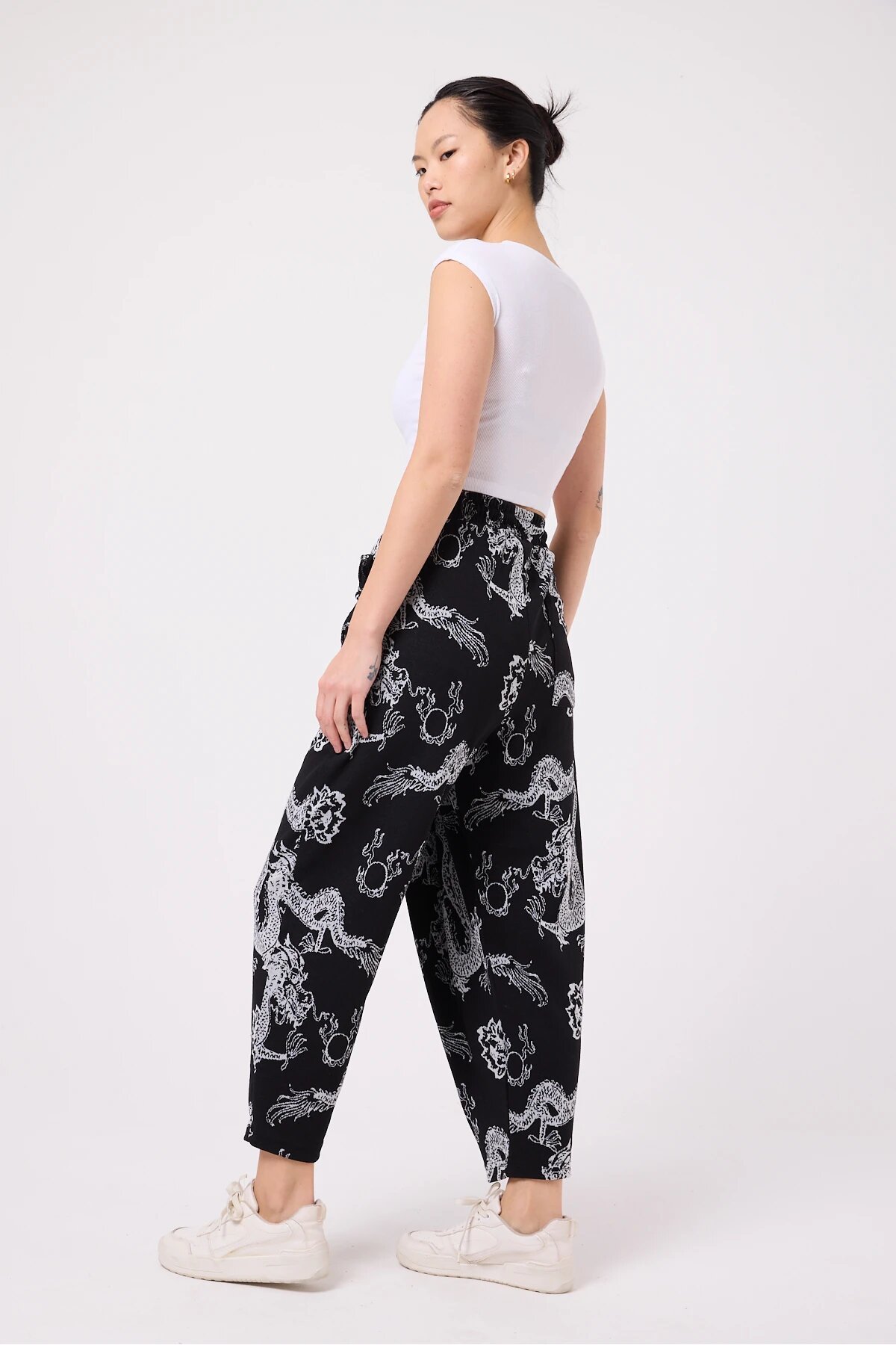 Street Style Sporty Printed Crinkle Shalwar Pants - Black - Mexico Superblue