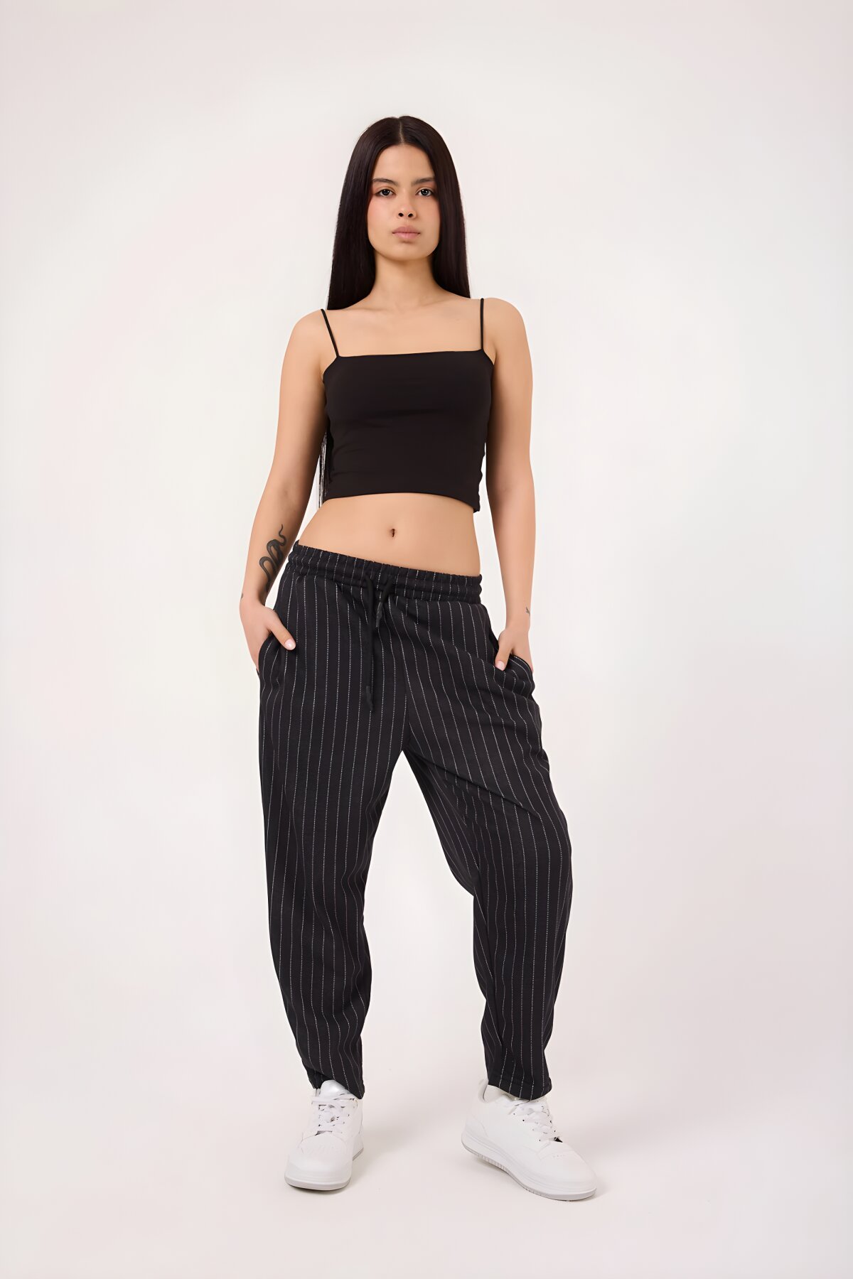 Siyah Baskılı Spor Baget Pantolon - Mexico Superblue