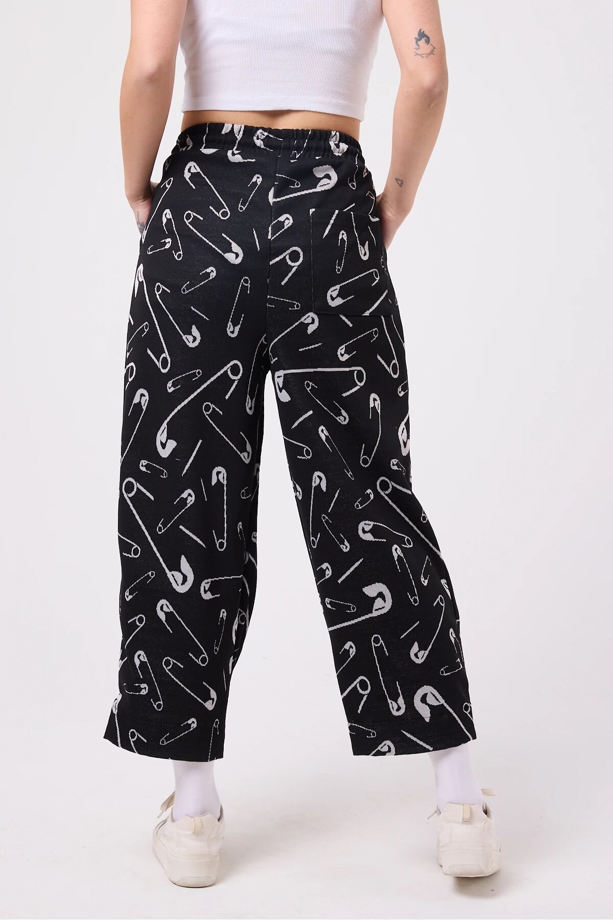 Baggy Street Style Hem Detail Pants - Black and White - Mexico Superblue