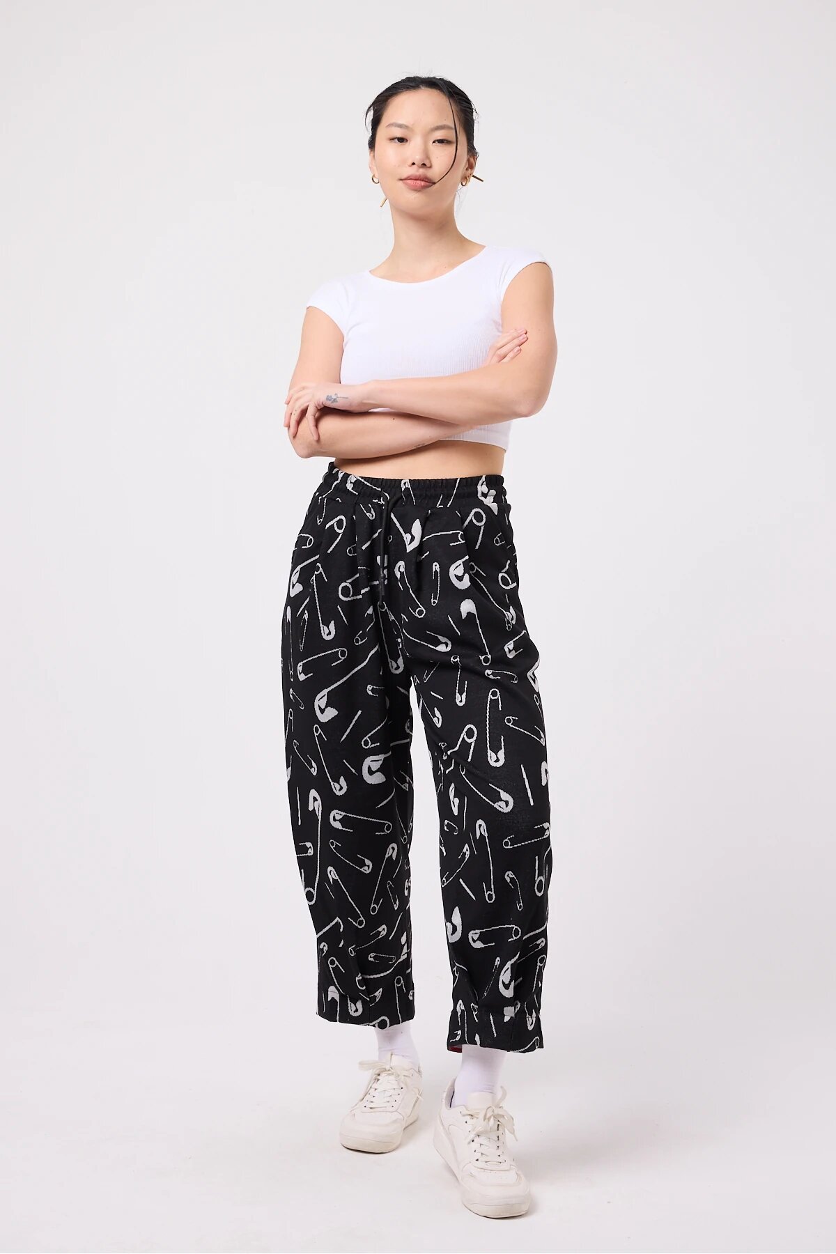 Baggy Street Style Hem Detail Pants - Black and White - Mexico Superblue