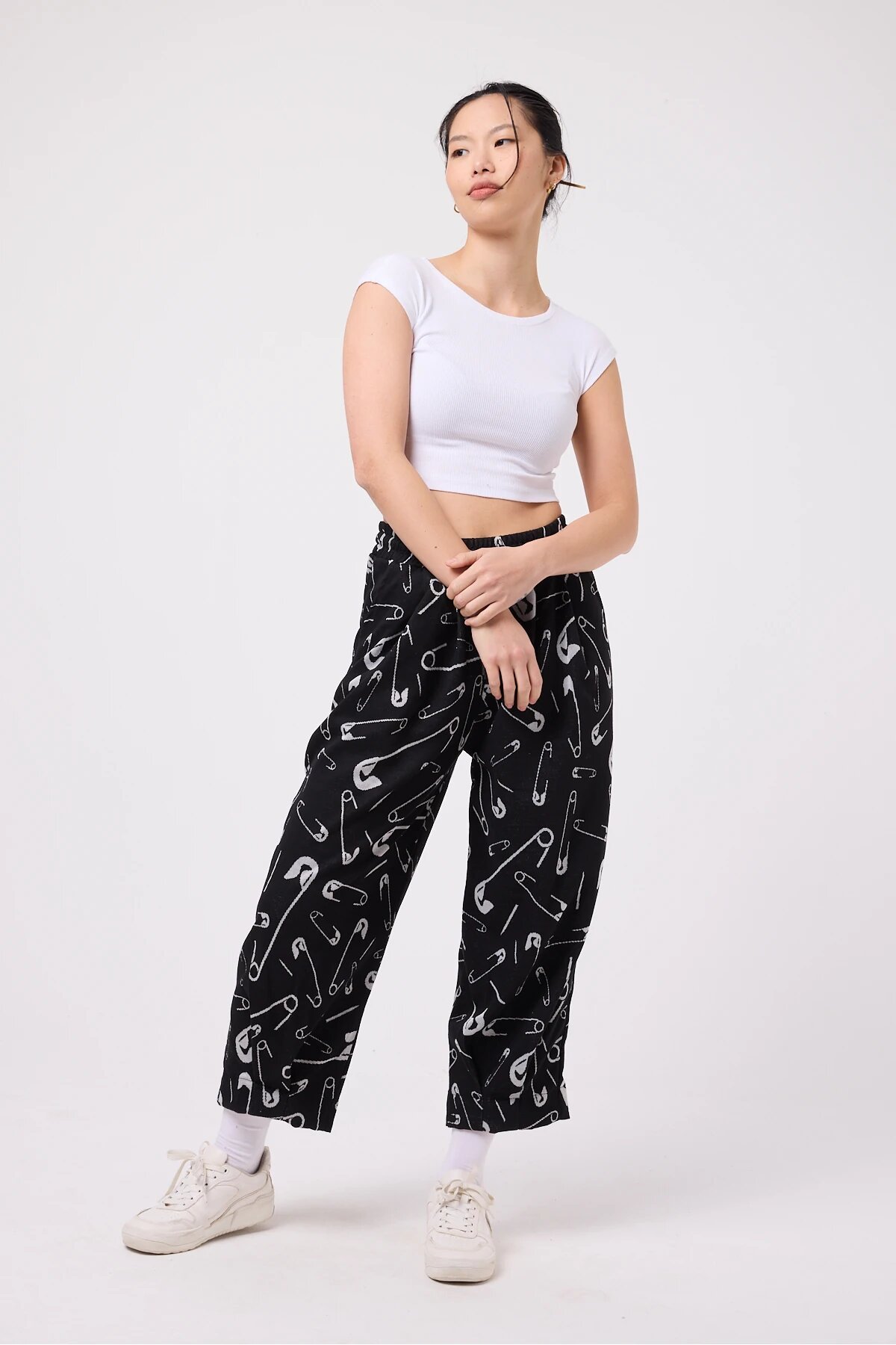 Baggy Street Style Hem Detail Pants - Black and White - Mexico Superblue