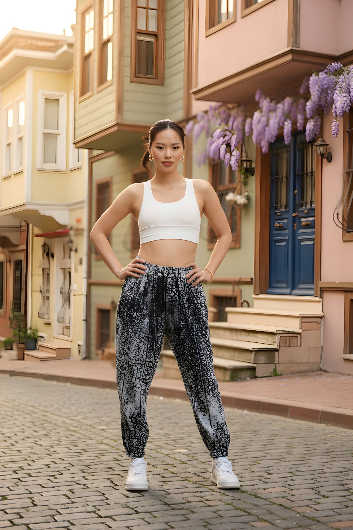 Siyah Desenli Jakar Sokak Tarzı Spor Şalvar Pantolon - Mexico Superblue