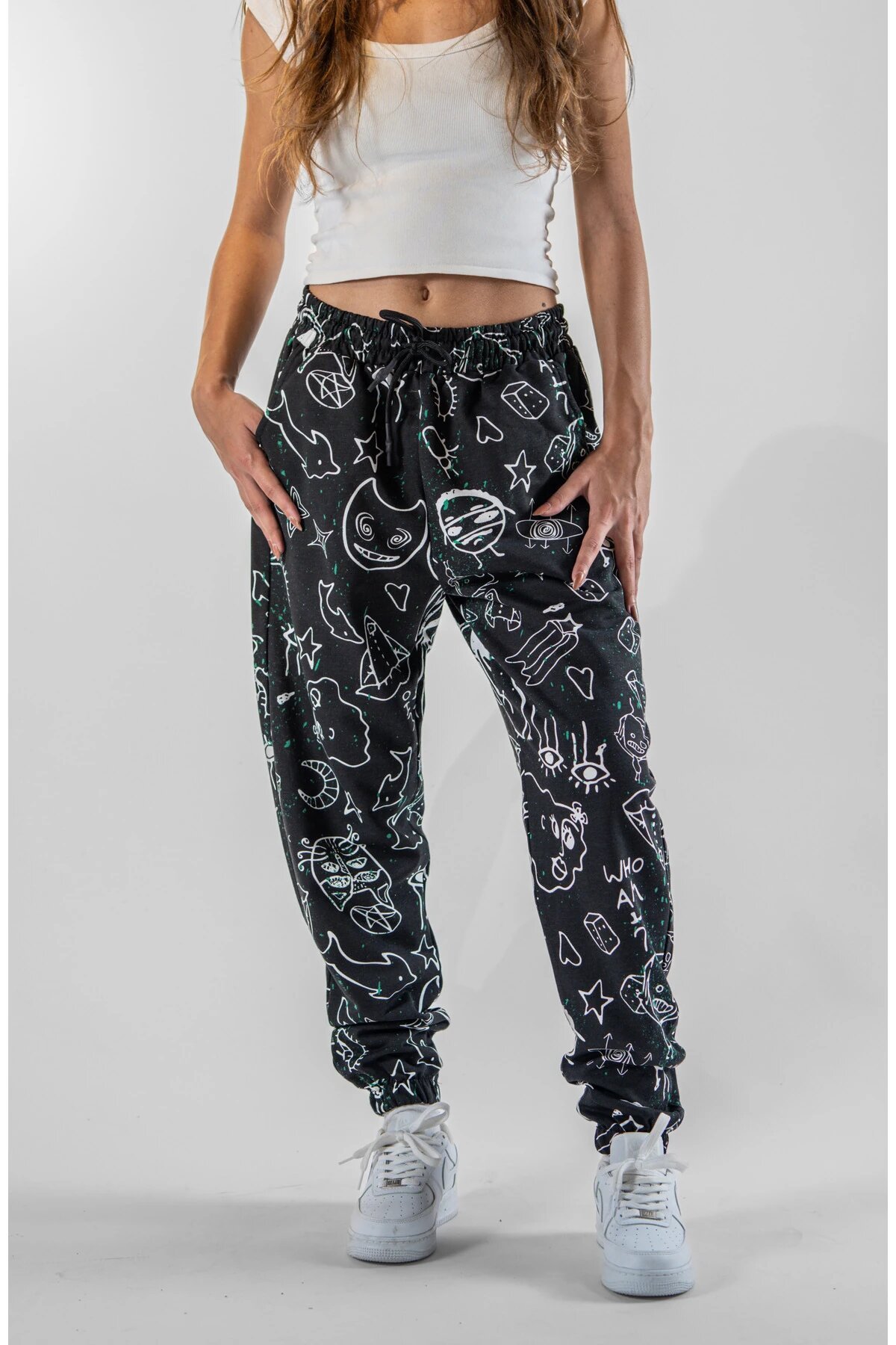 Jogger Digital Printed Elasticated Hem Pants - Black - Mexico Superblue