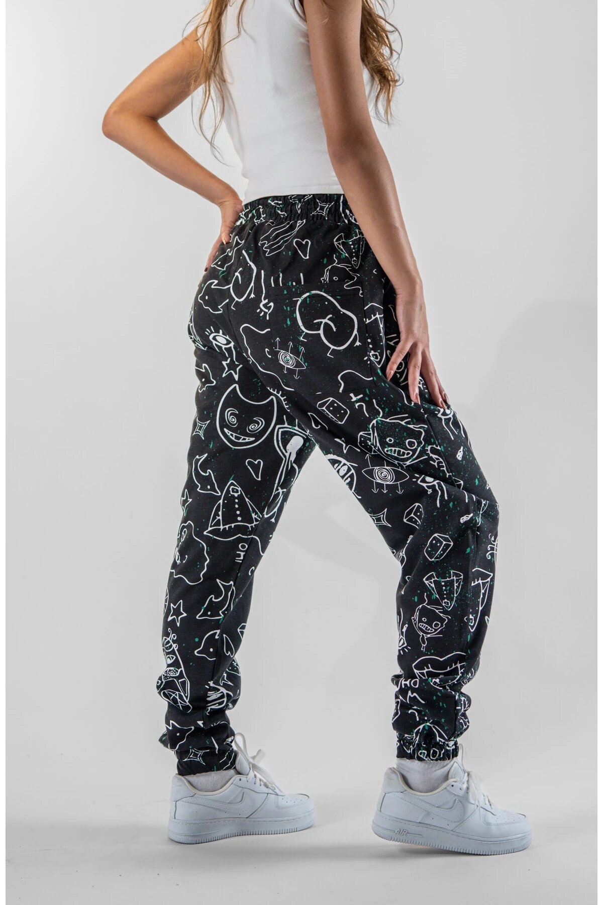 Jogger Digital Printed Elasticated Hem Pants - Black - Mexico Superblue