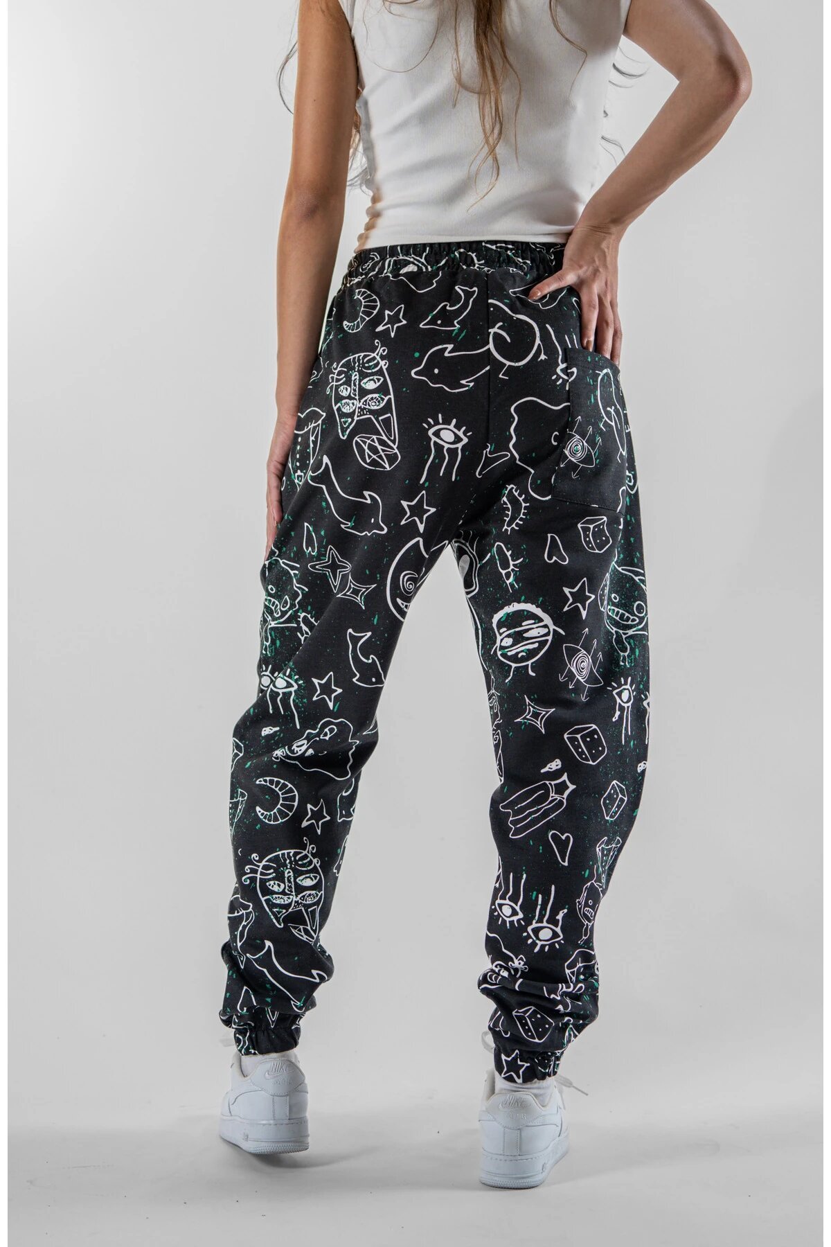 Jogger Digital Printed Elasticated Hem Pants - Black - Mexico Superblue