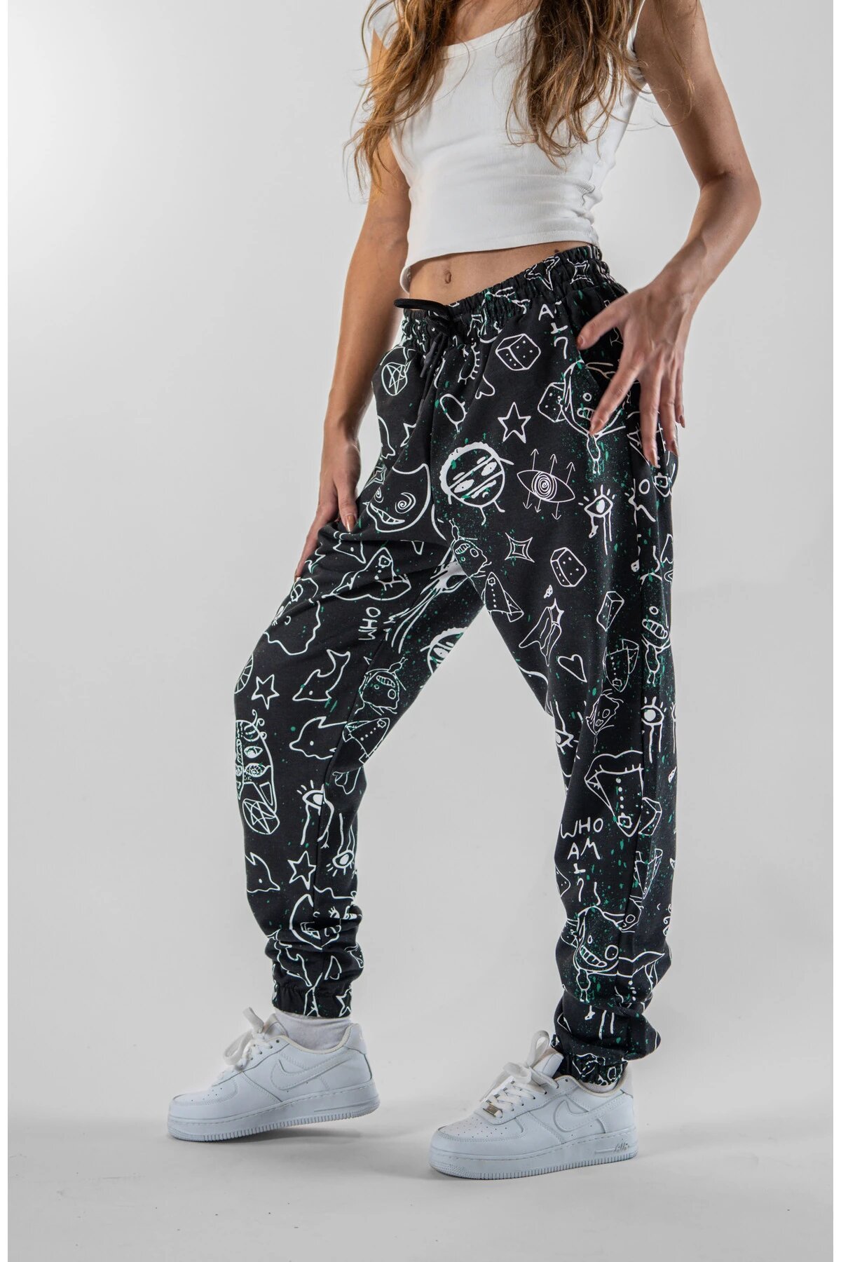 Jogger Digital Printed Elasticated Hem Pants - Black - Mexico Superblue