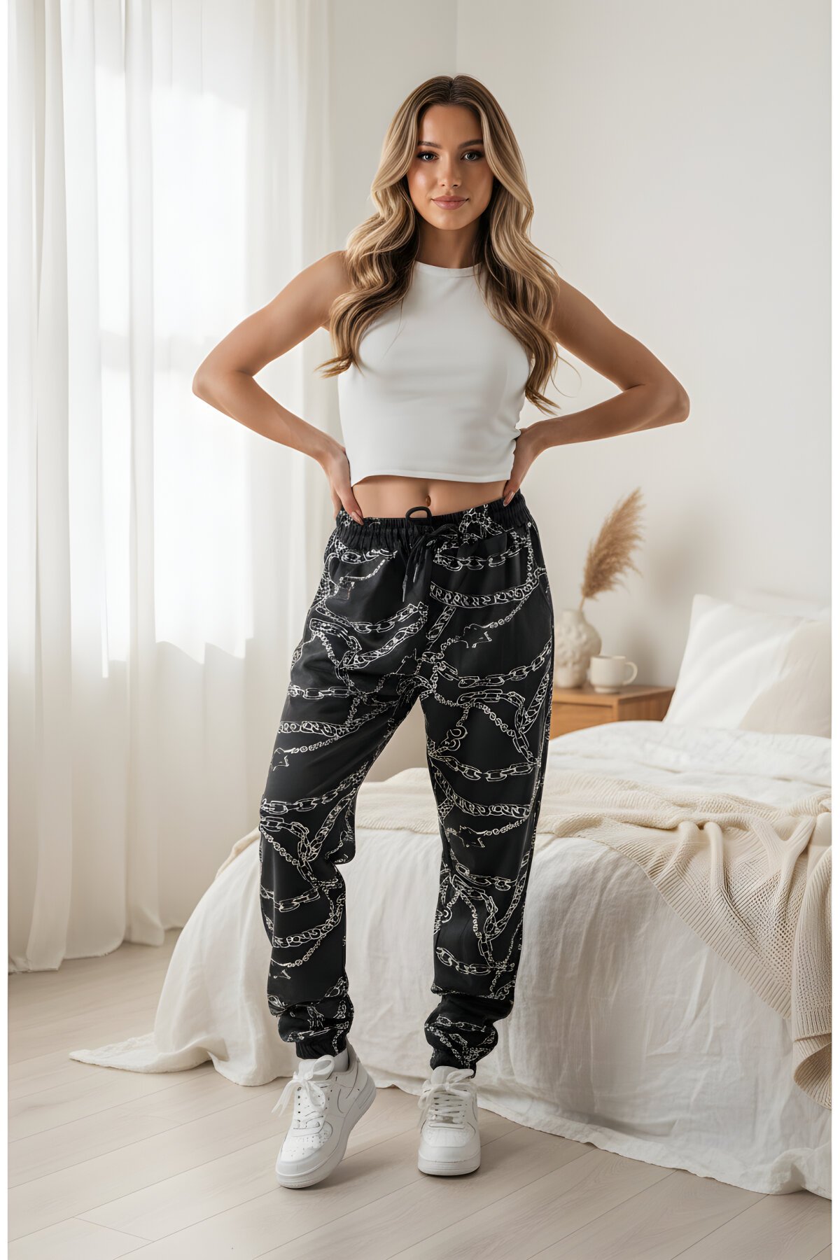 Siyah Dijital Baskılı Zincir Desenli Jogger Pantolon - Mexico Superblue