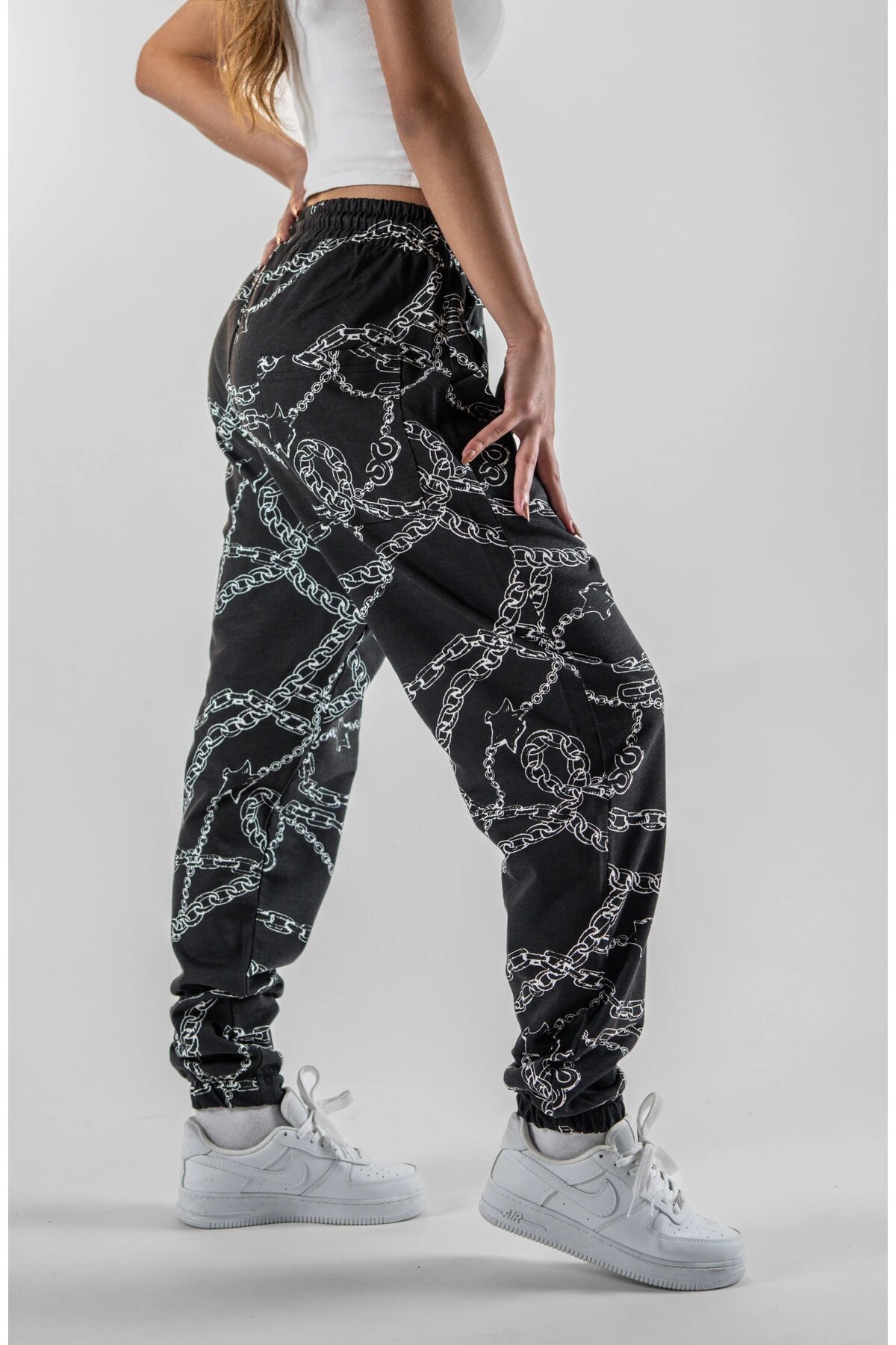 Siyah Dijital Baskılı Zincir Desenli Jogger Pantolon - Mexico Superblue