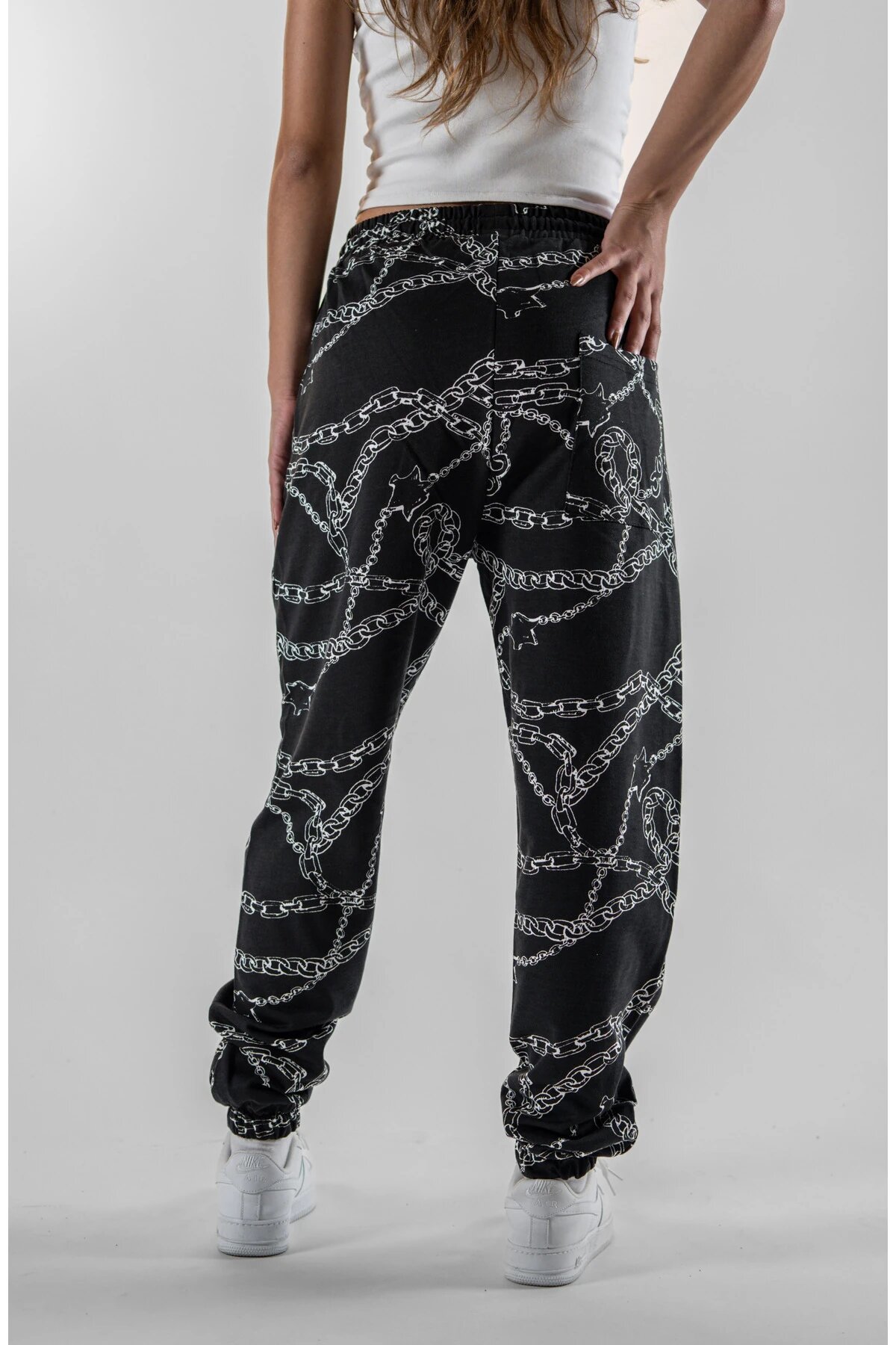Siyah Dijital Baskılı Zincir Desenli Jogger Pantolon - Mexico Superblue