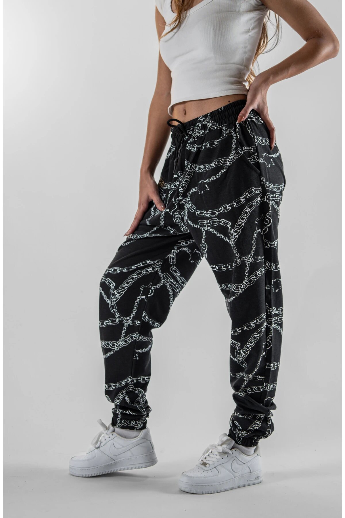 Siyah Dijital Baskılı Zincir Desenli Jogger Pantolon - Mexico Superblue