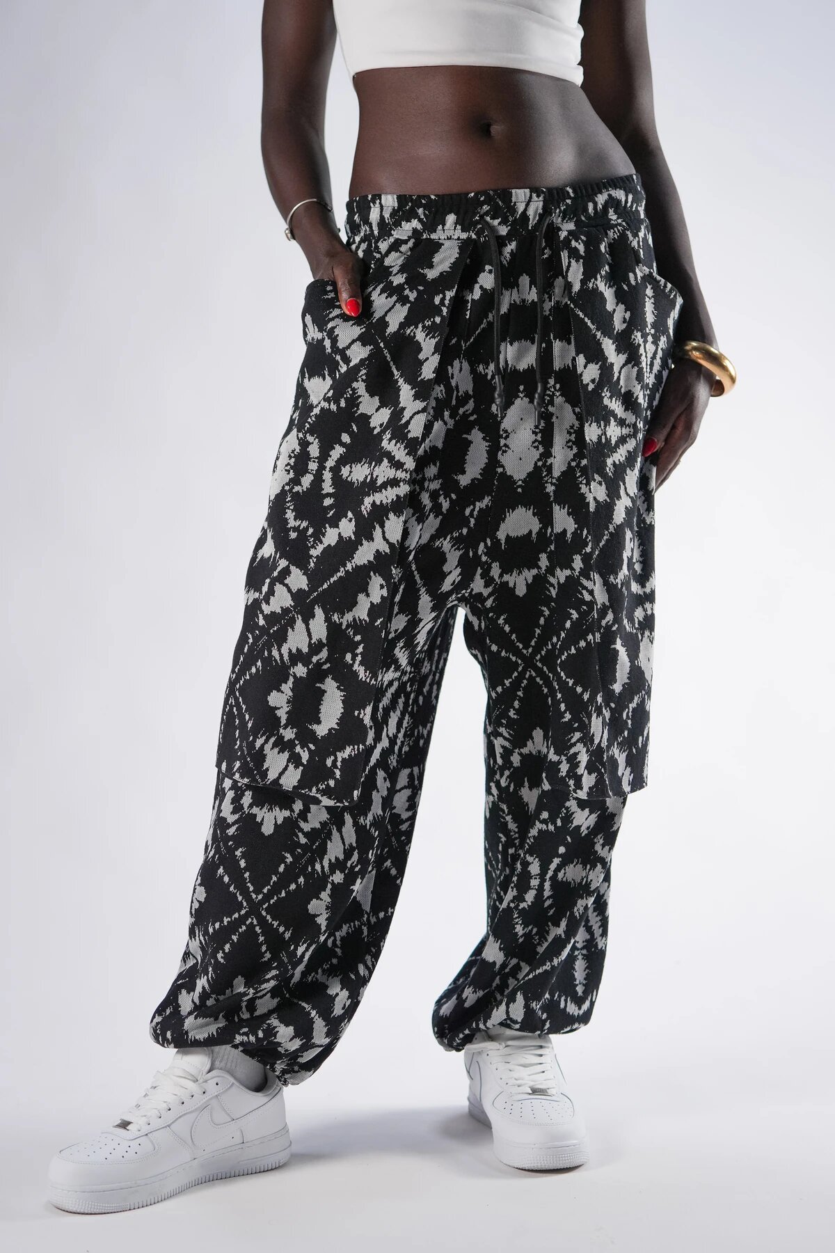 Shalwar Jacquard Patterned Deep Pocket Pants - Black - Mexico Superblue