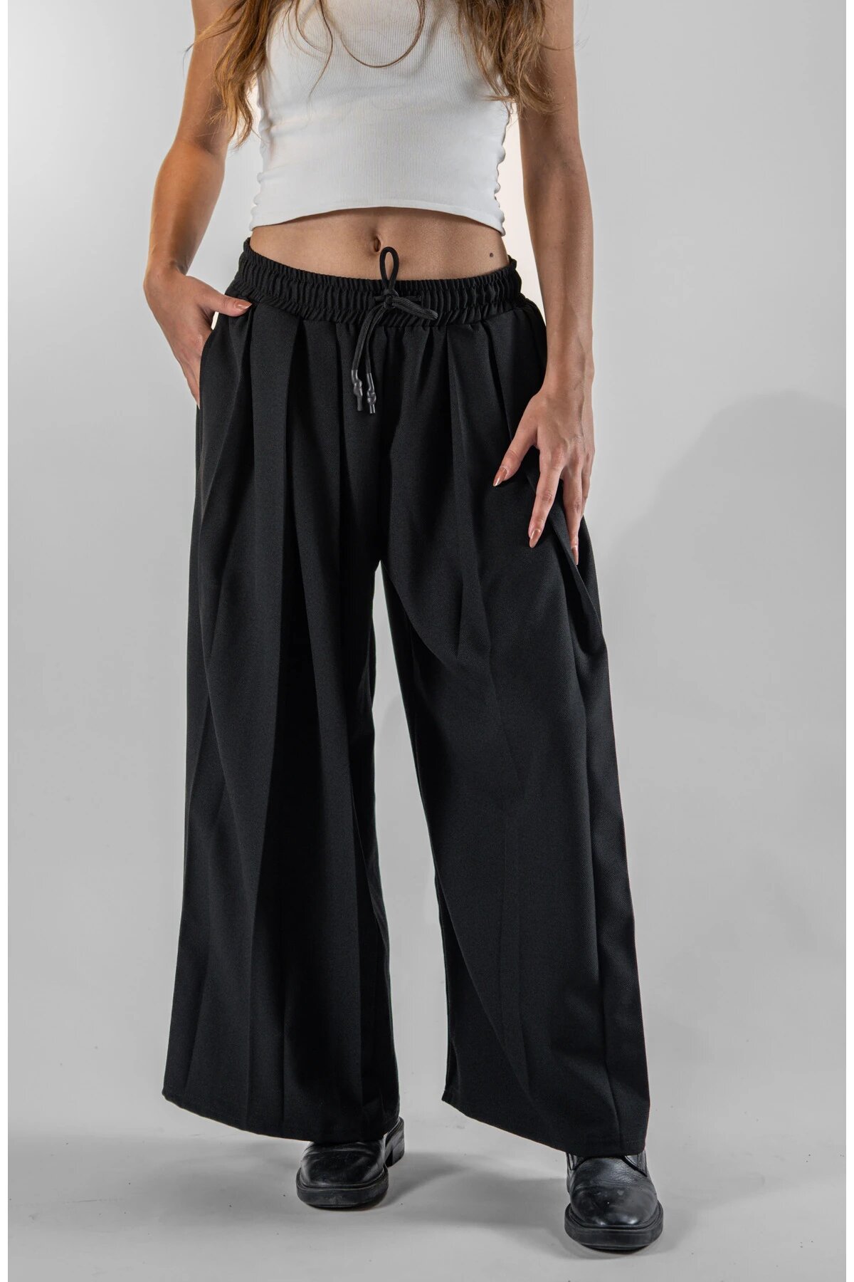 Samurai Design Pleated Modest Pants - Black - Mexico Superblue