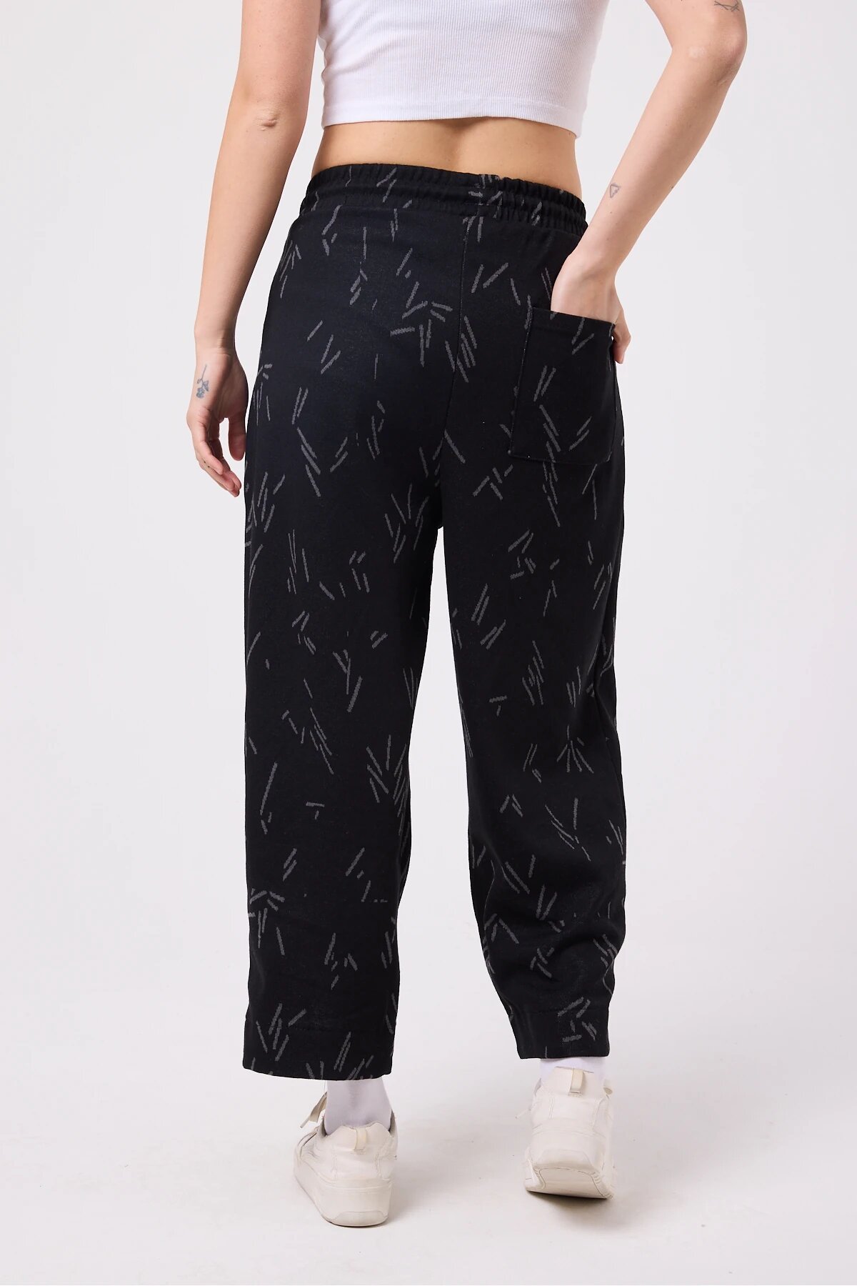 Baggy Street Style Hem-Detail Pants - Black - Mexico Superblue