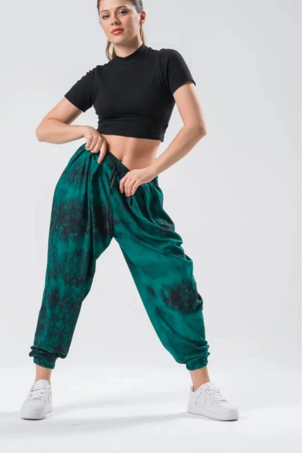 Yeşil Batik Desenli Şalvar Lastikli Pantolon - Mexico Superblue