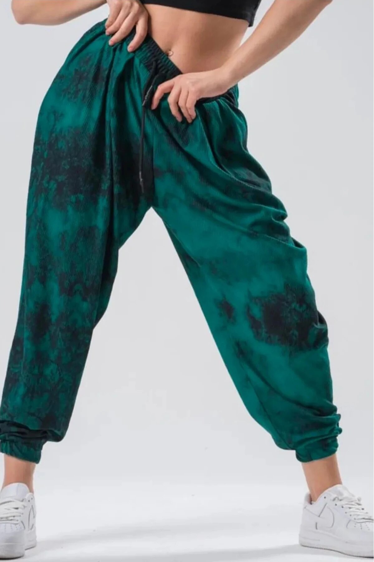 Yeşil Batik Desenli Şalvar Lastikli Pantolon - Mexico Superblue