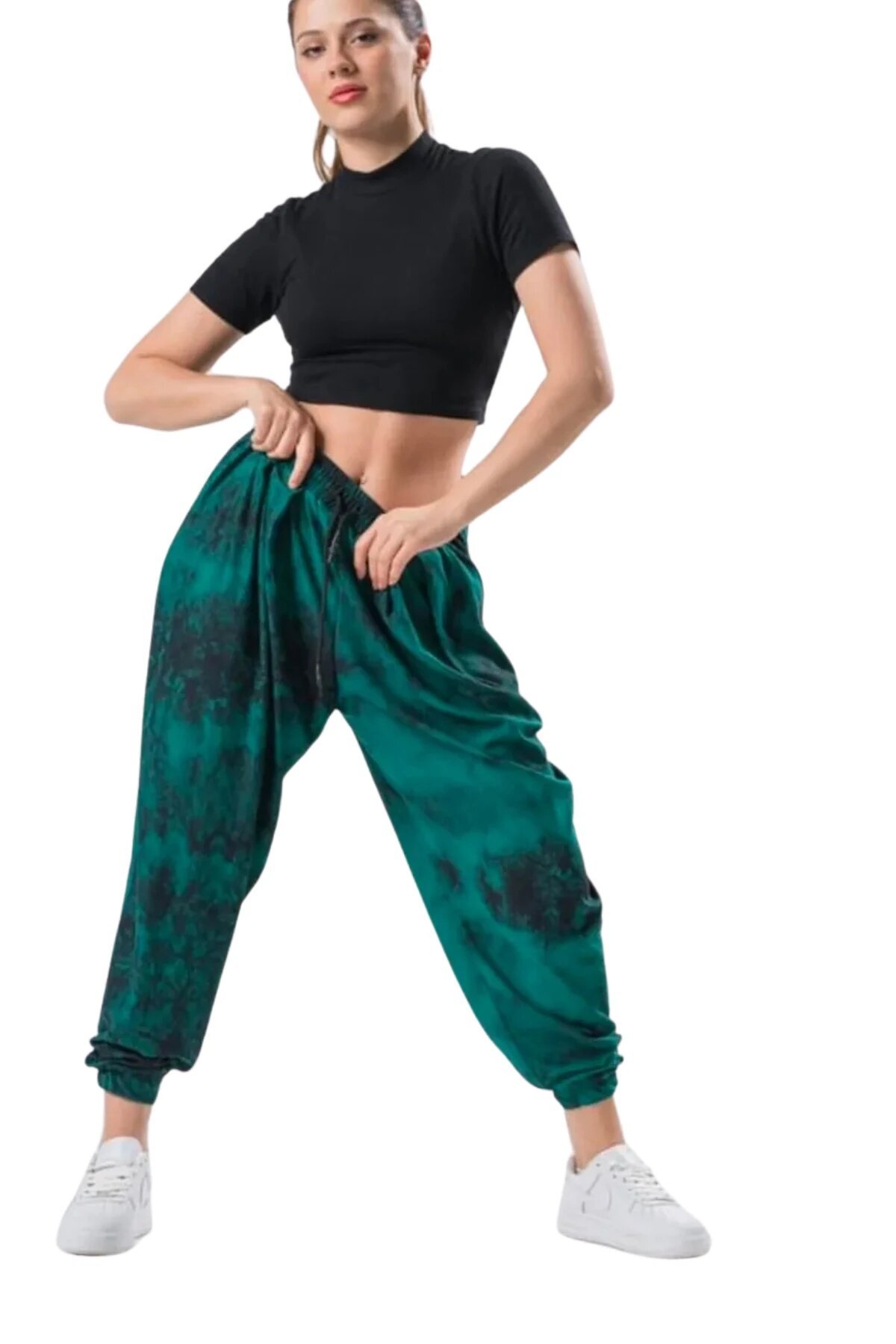Yeşil Batik Desenli Şalvar Lastikli Pantolon - Mexico Superblue