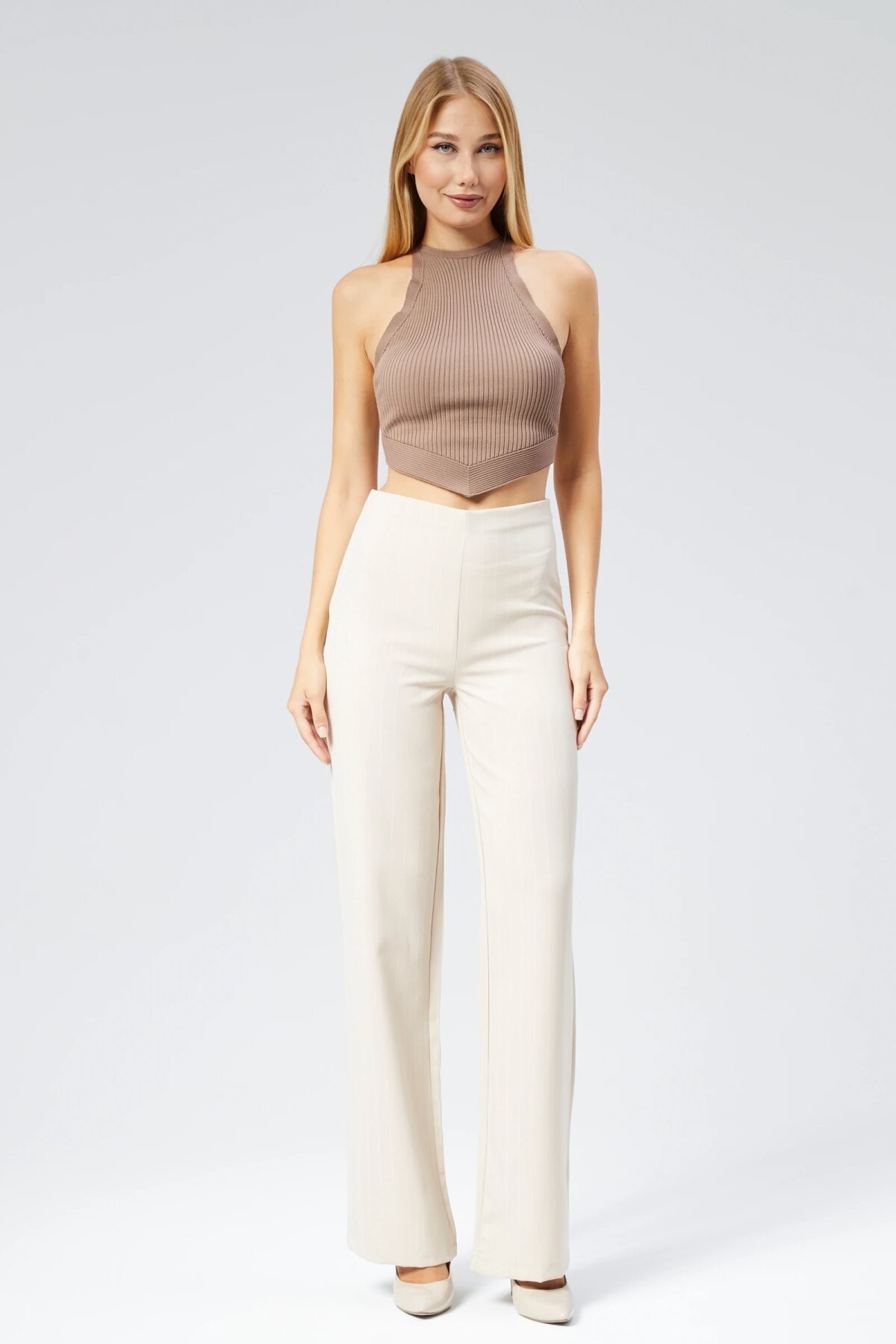 Wide Leg Striped Woven Pants - Beige - Milamia