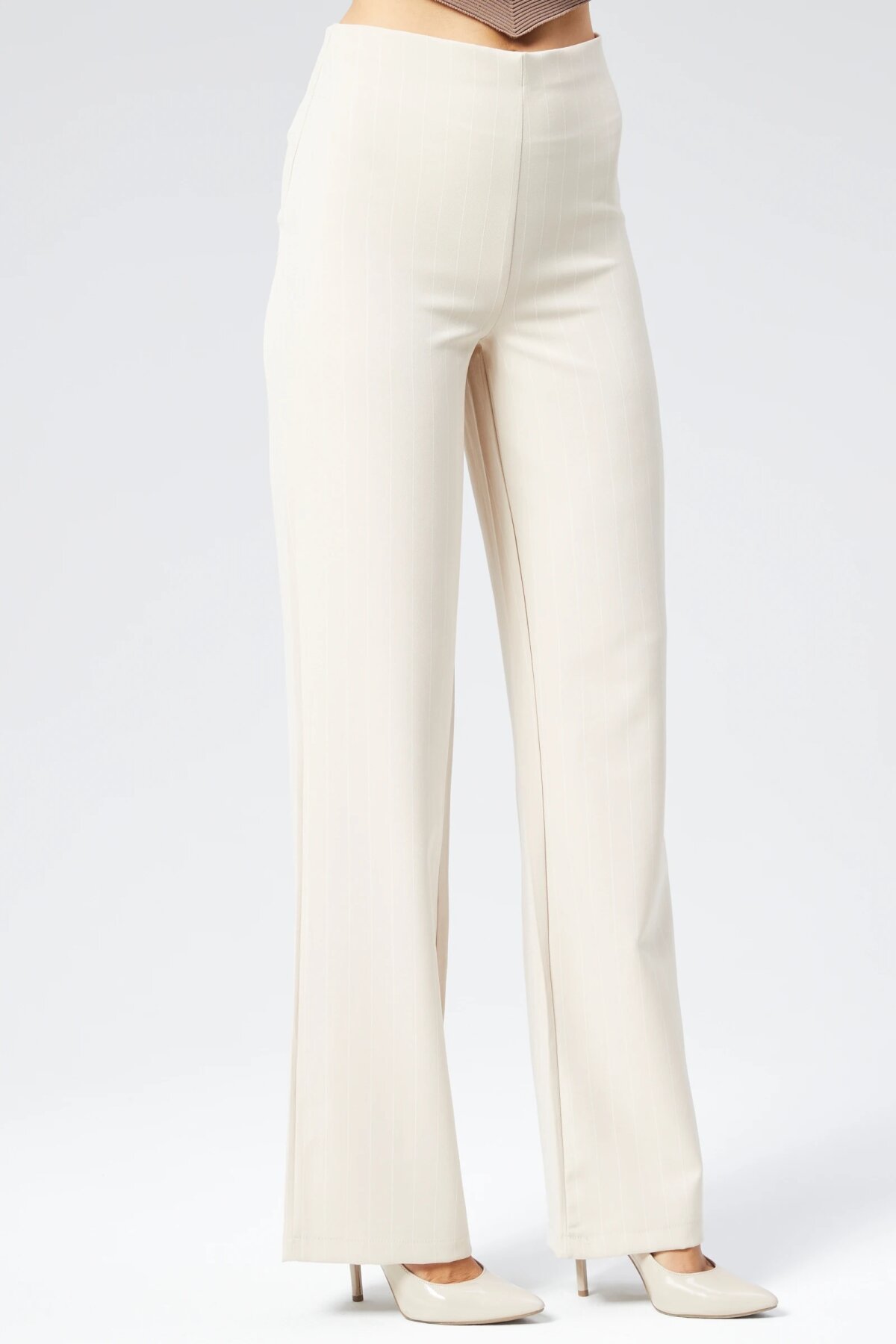Wide Leg Striped Woven Pants - Beige - Milamia