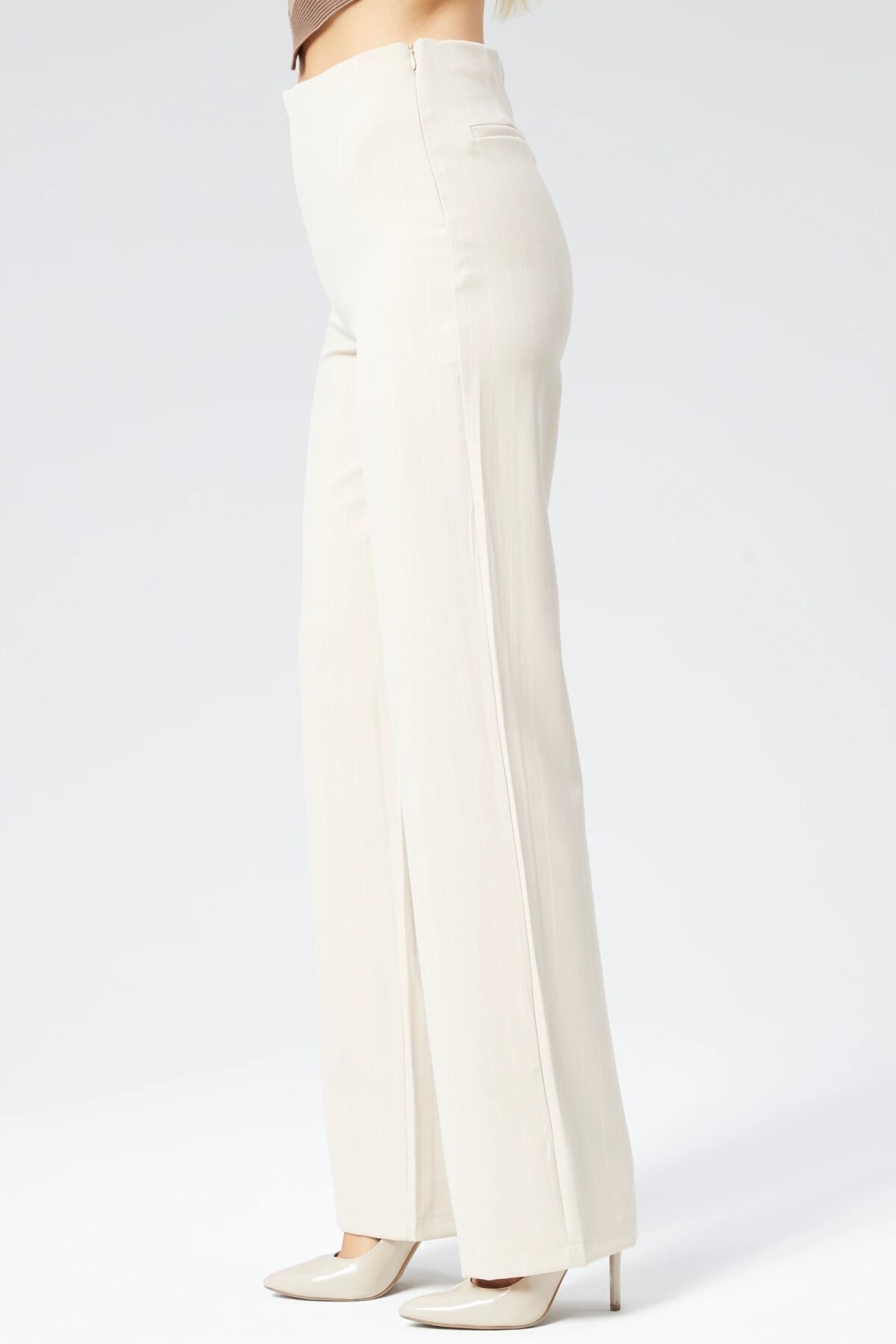 Wide Leg Striped Woven Pants - Beige - Milamia