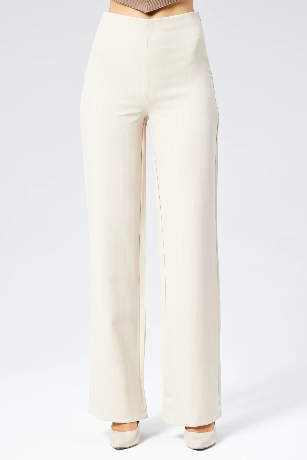 Wide Leg Striped Woven Pants - Beige - Milamia