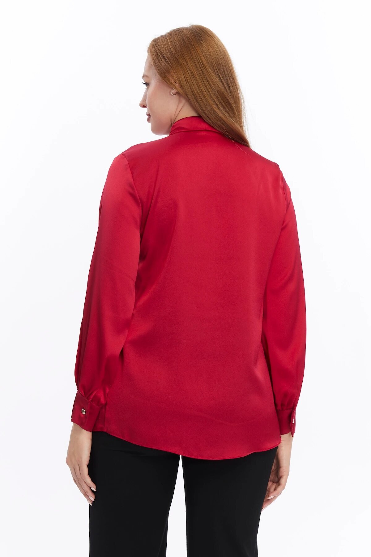 Classic Plain Satin Bow-Detailed Shirt - Burgundy - Milamia