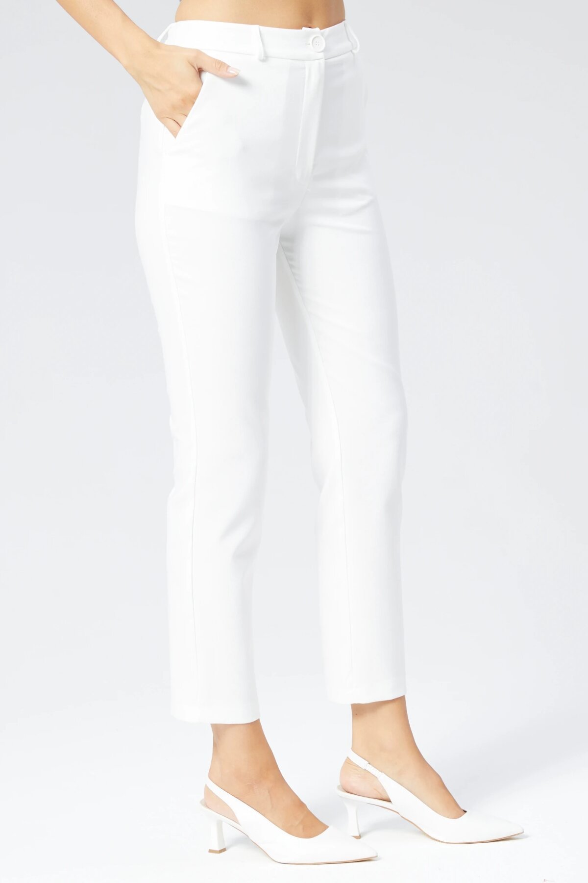Ankle Length Classic Carrot Fit Pants - Ecru - Milamia