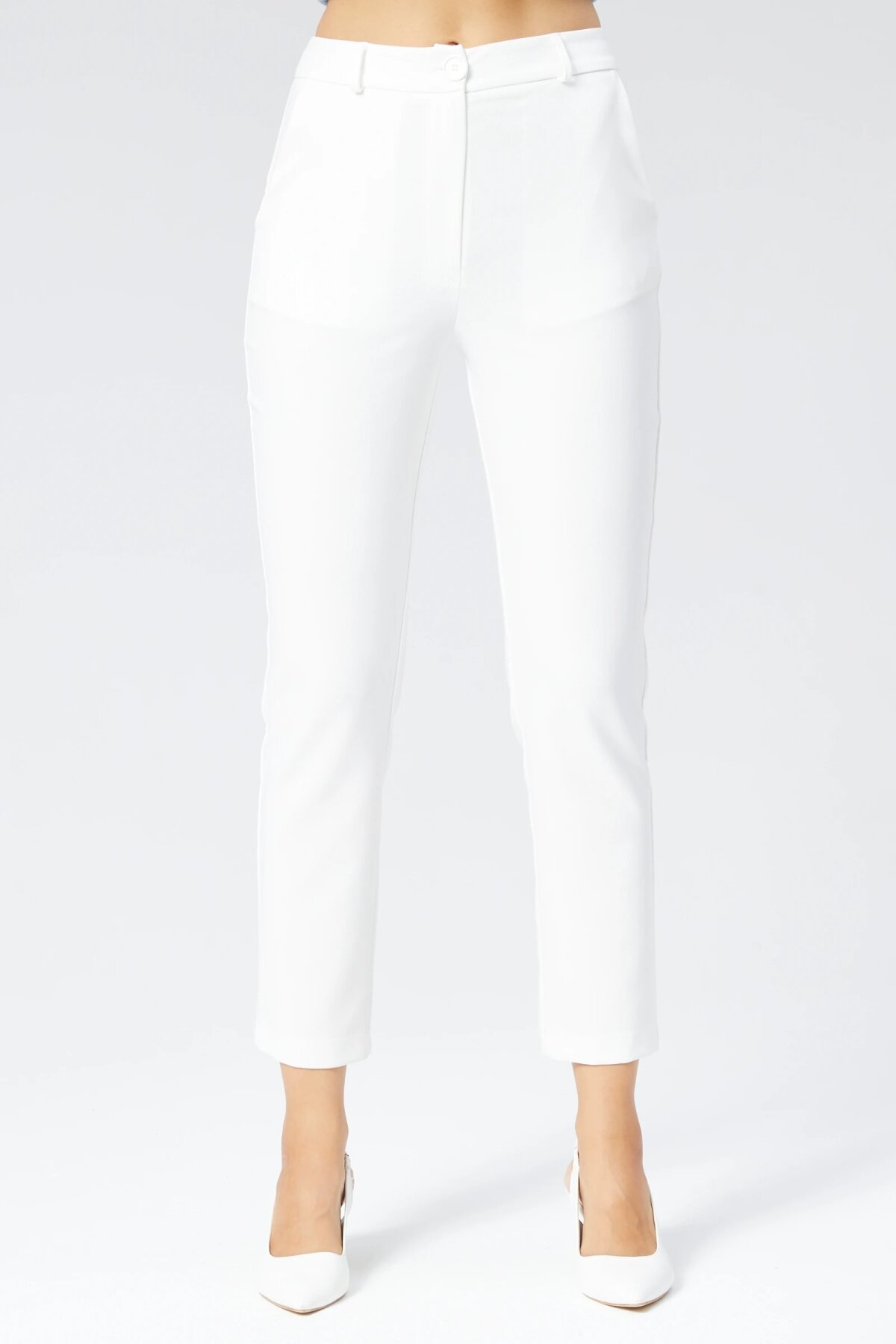 Ankle Length Classic Carrot Fit Pants - Ecru - Milamia