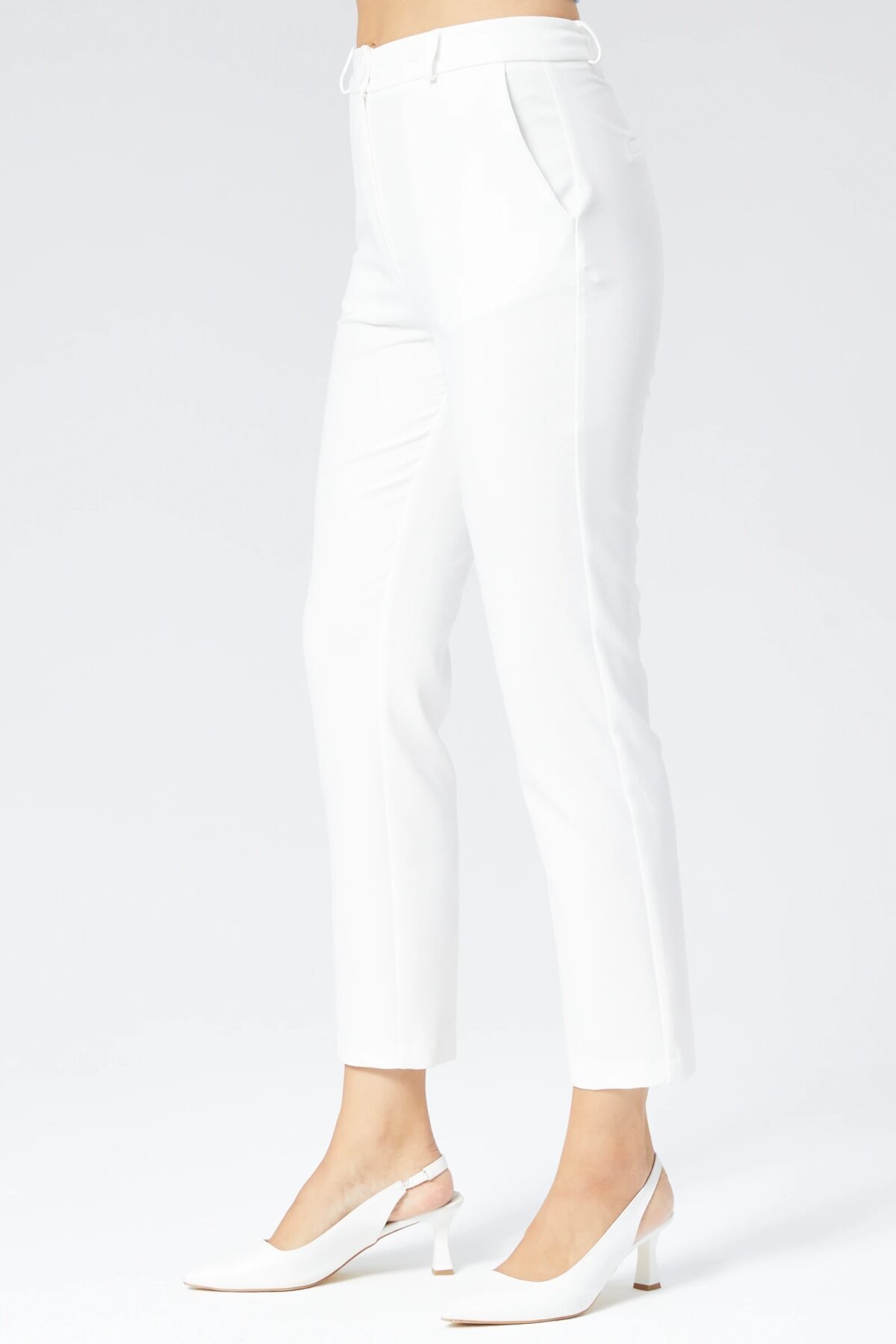 Ankle Length Classic Carrot Fit Pants - Ecru - Milamia