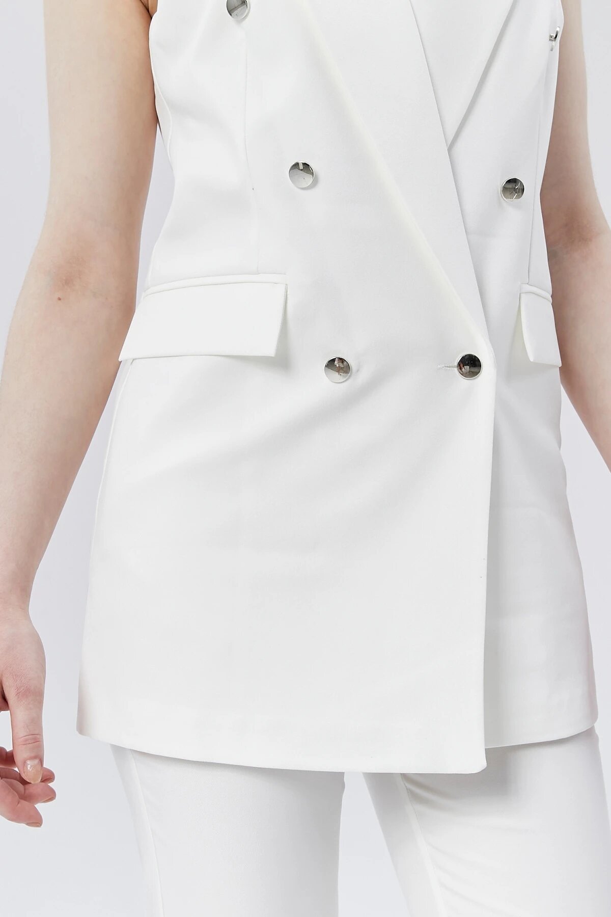 Classic Vintage Buttoned Vest - Ecru - Milamia
