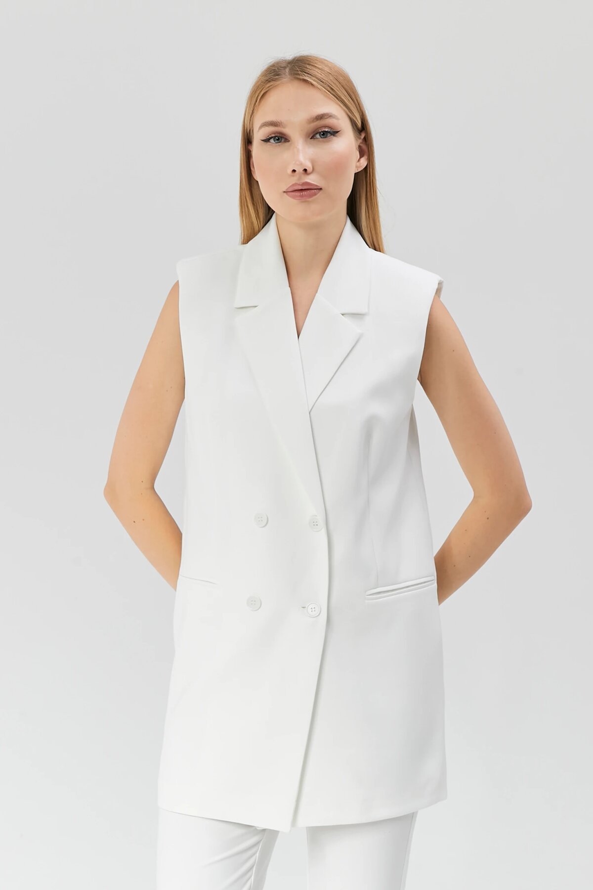 Classic Vintage Buttoned Vest - Ecru - Milamia
