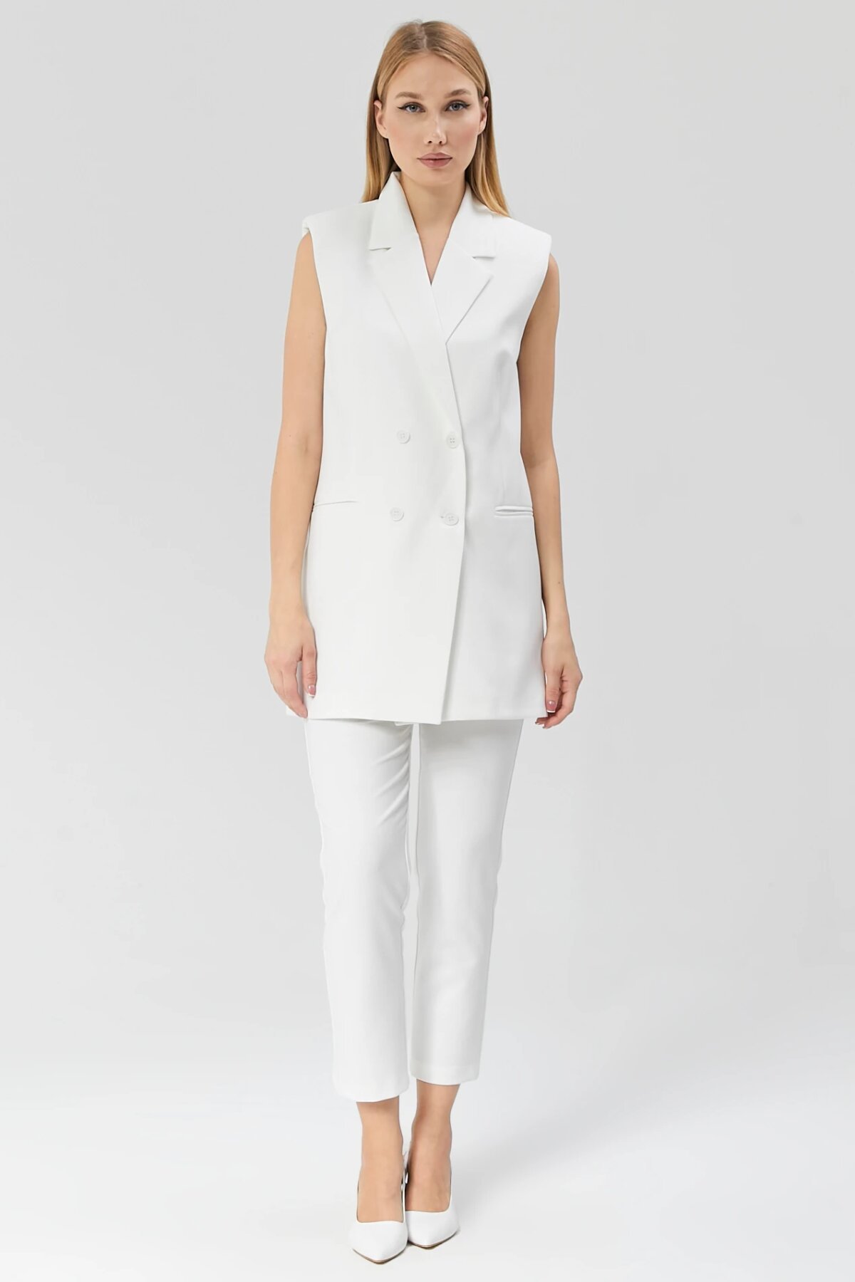 Classic Vintage Buttoned Vest - Ecru - Milamia