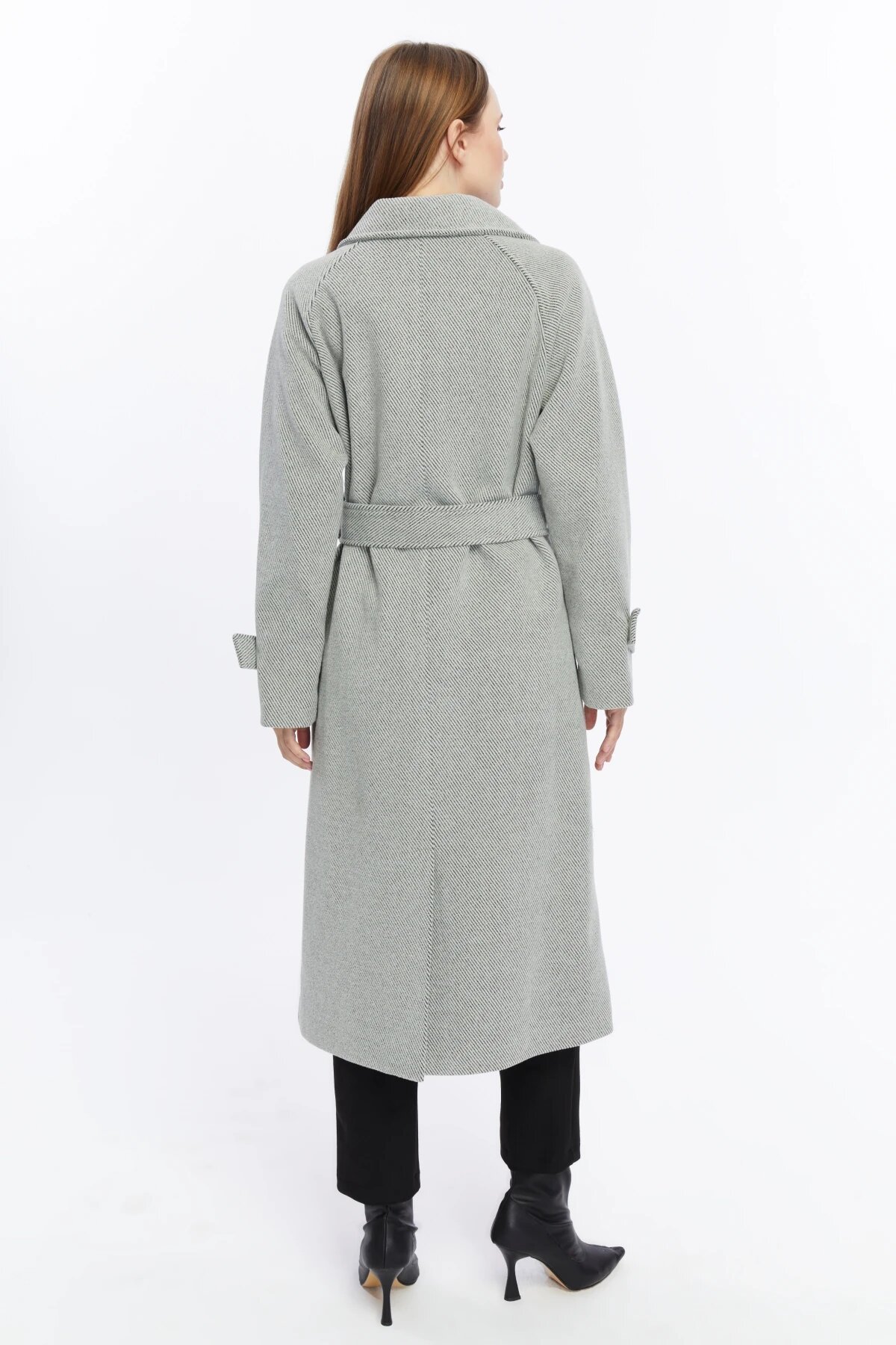 Long Striped Wool-blend Winter Coat - Grey - Milamia