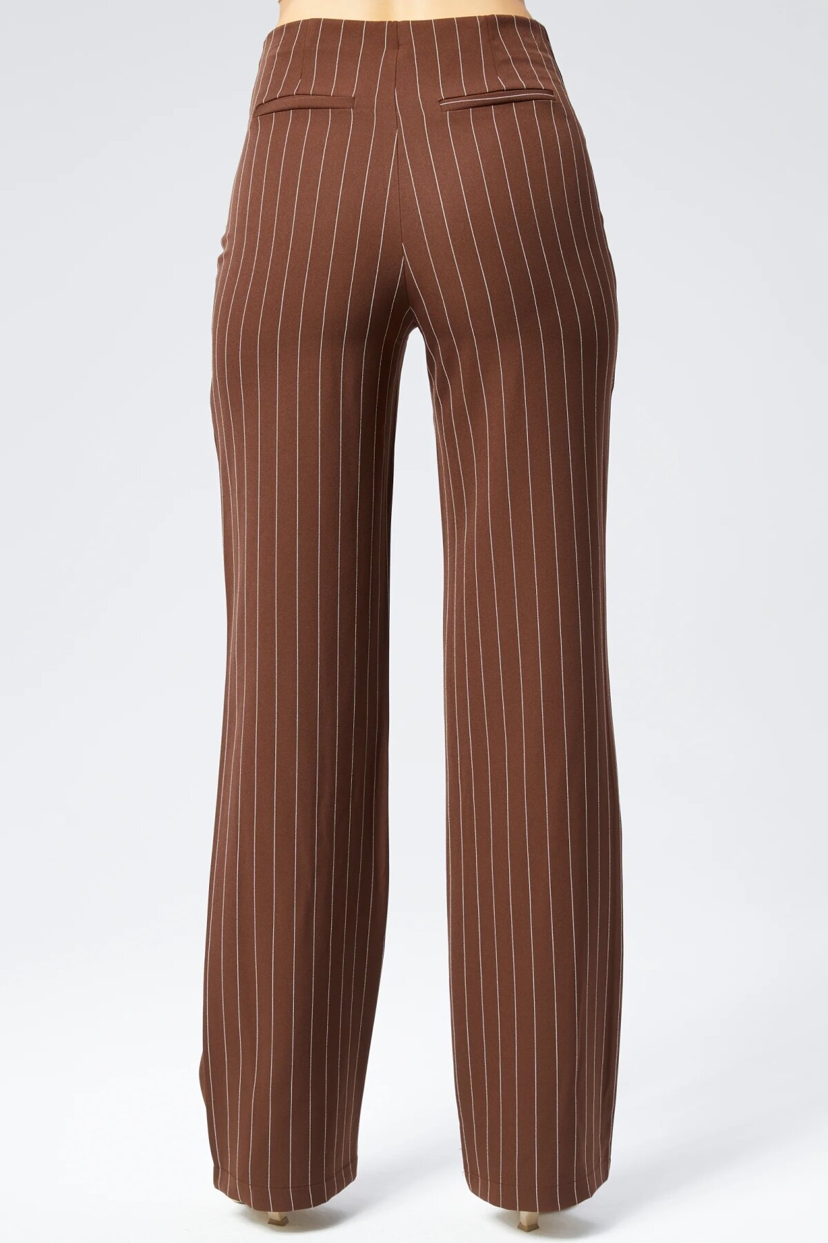 Wide Leg Striped Fabric Pants - Brown - Milamia