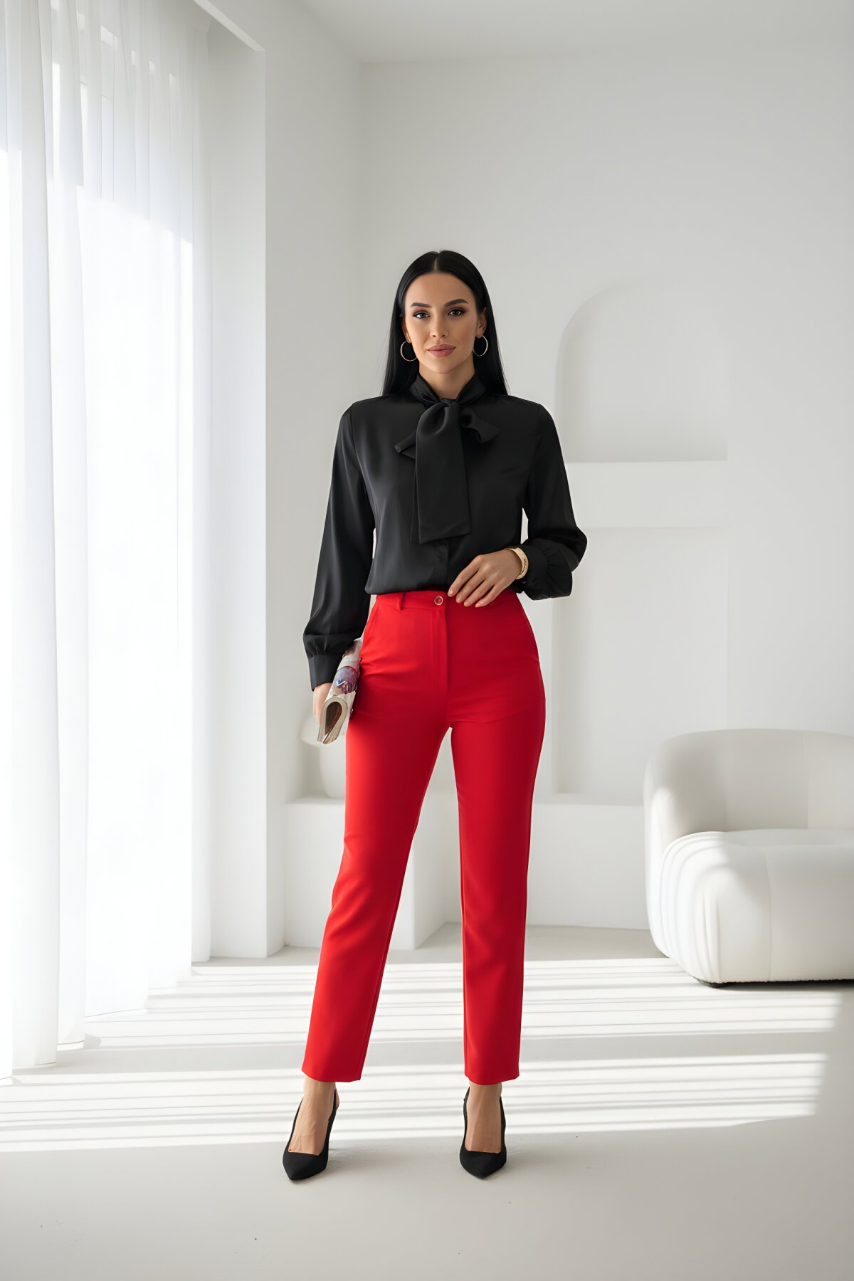 Kırmızı Klasik Dar Paça Bilek Boy Havuç Pantolon - Milamia