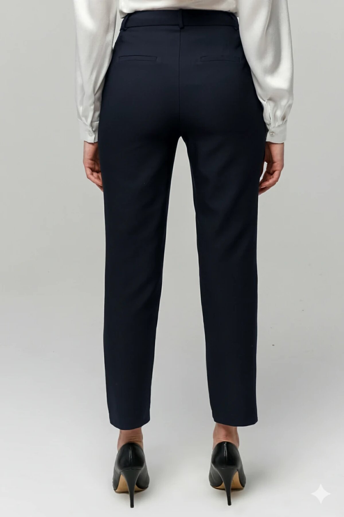 Ankle-Length Classic Slim Leg Carrot Pants - Navy Blue - Milamia