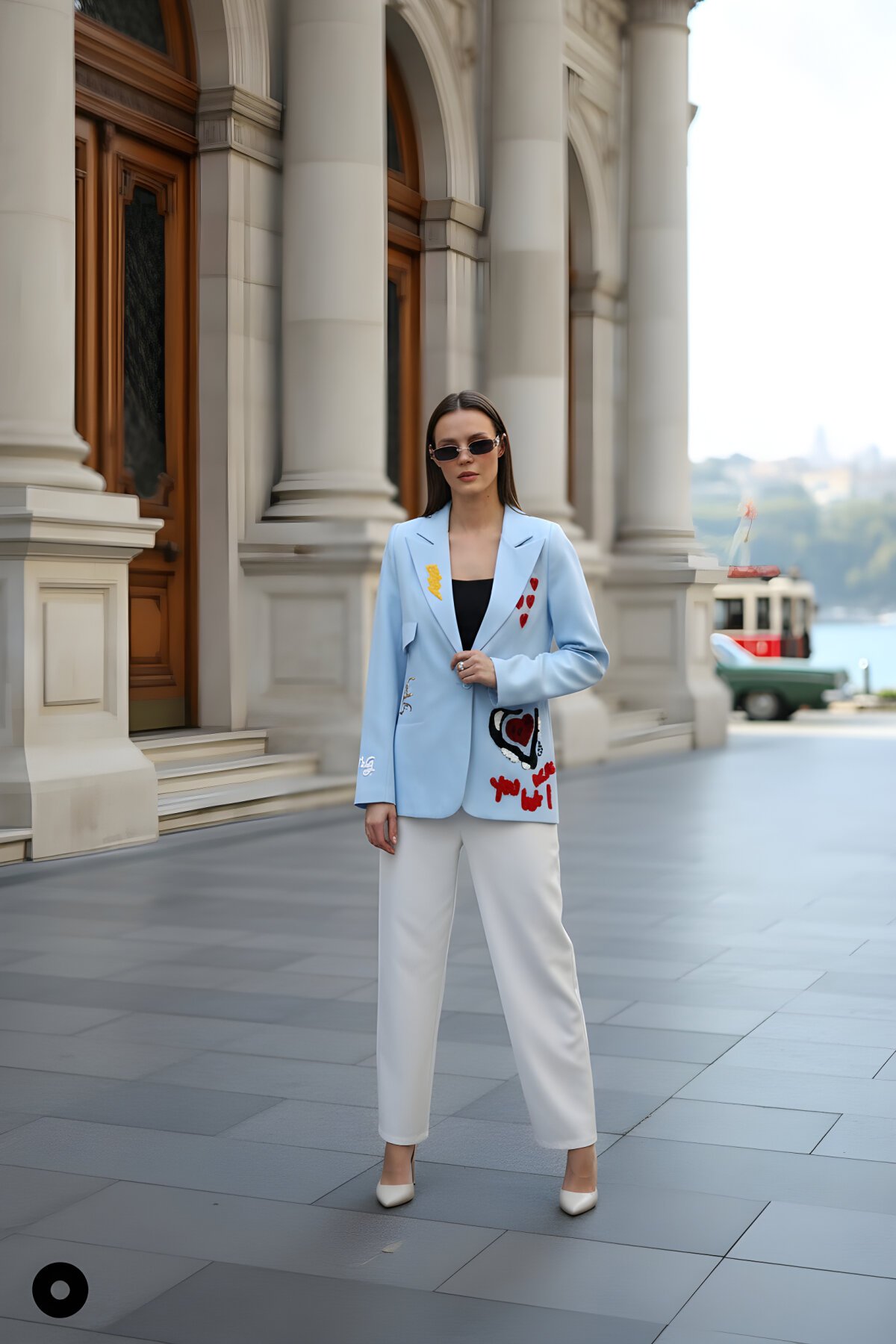 Mavi Nakışlı Blazer Ceket - Milamia