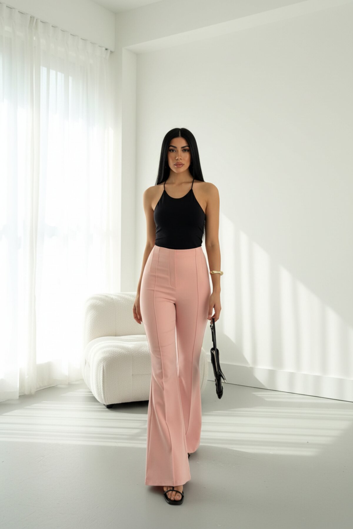 بنطال واسع لون بودرة قماش - Milamia