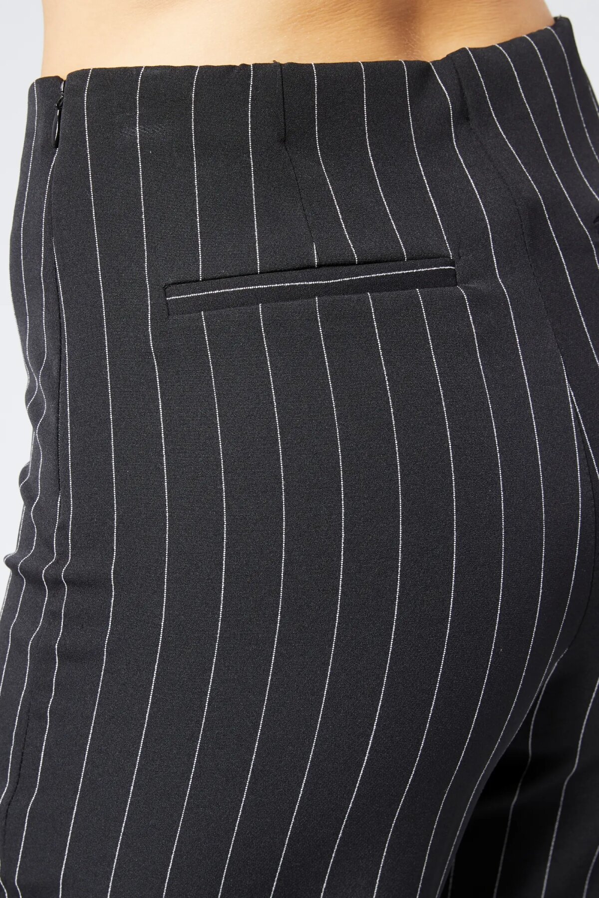 Wide Leg Striped Fabric Pants - Black - Milamia