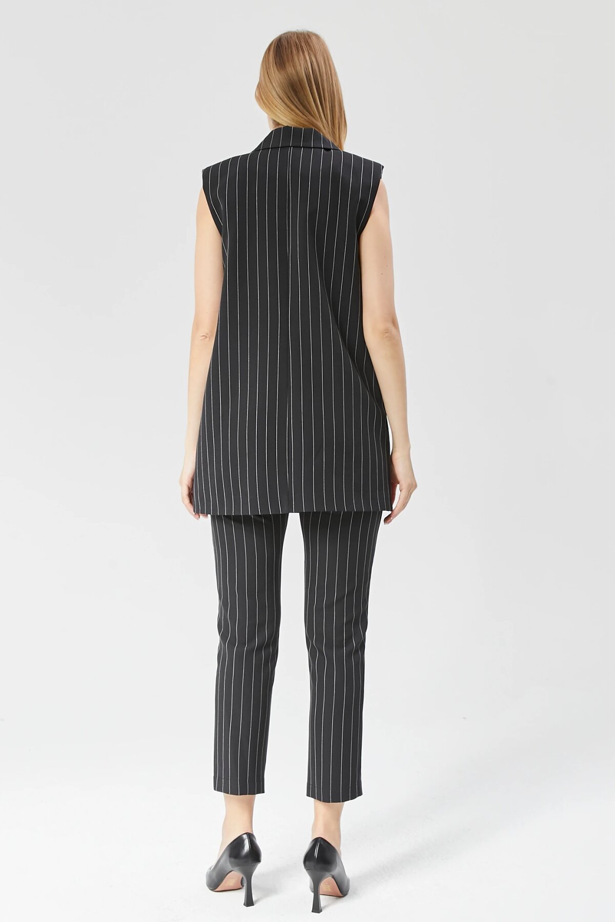 Long Classic Striped Vest - Black - Milamia