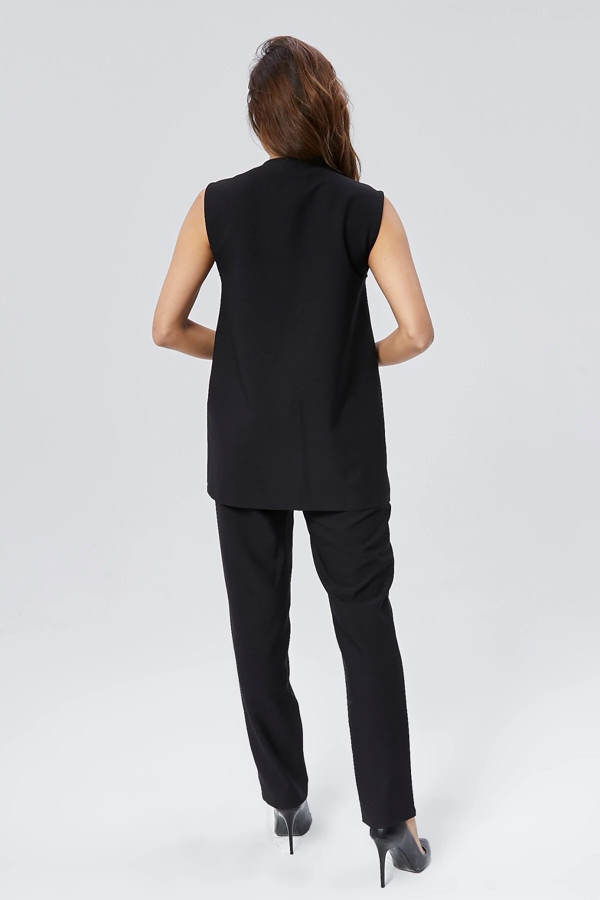 Two-Piece Buckled Belted Vest and Trousers Set - Black - Milamia