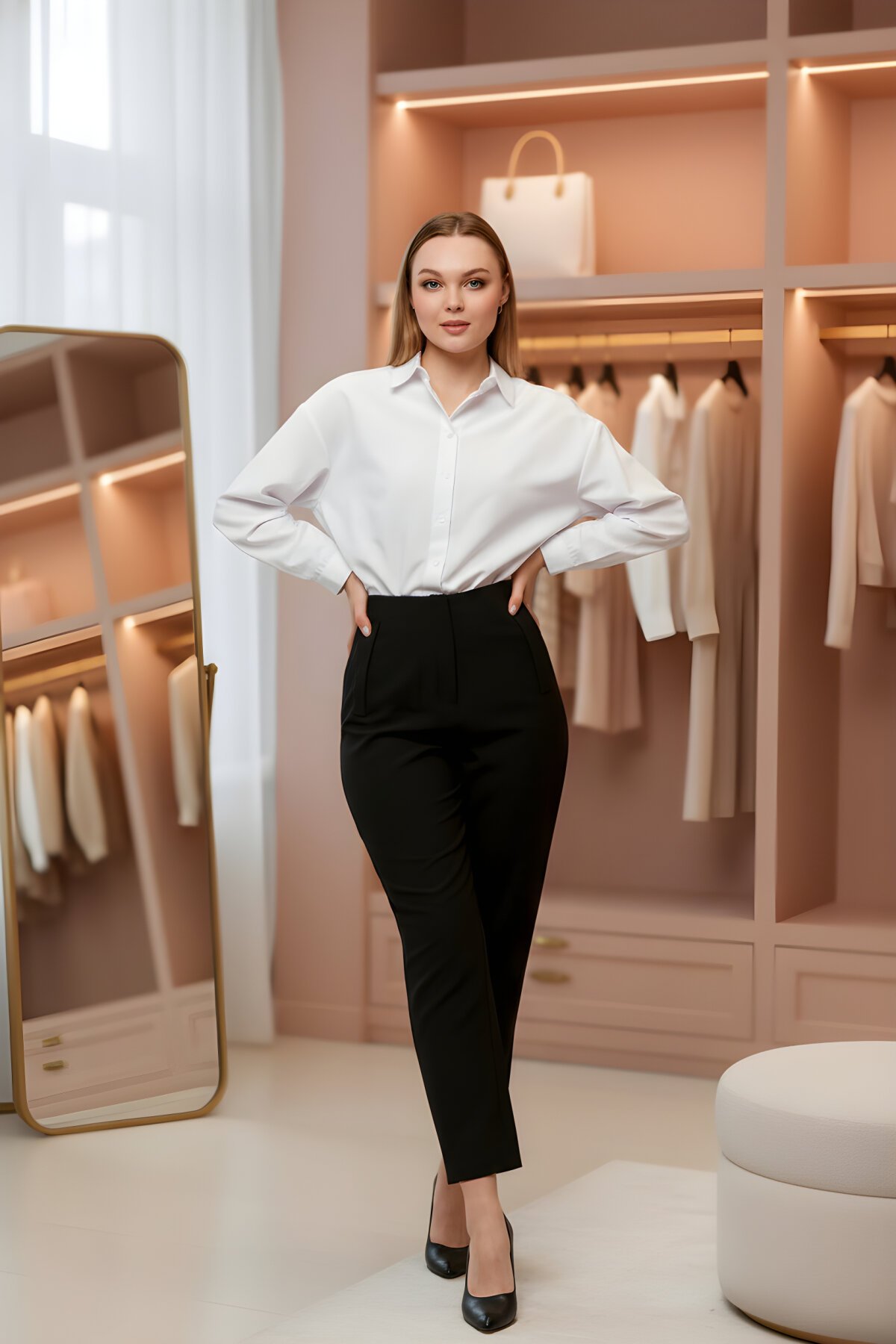 Siyah Yüksek Bel Dar Paça Bilek Boy Cep Detaylı Kumaş Pantolon - Milamia