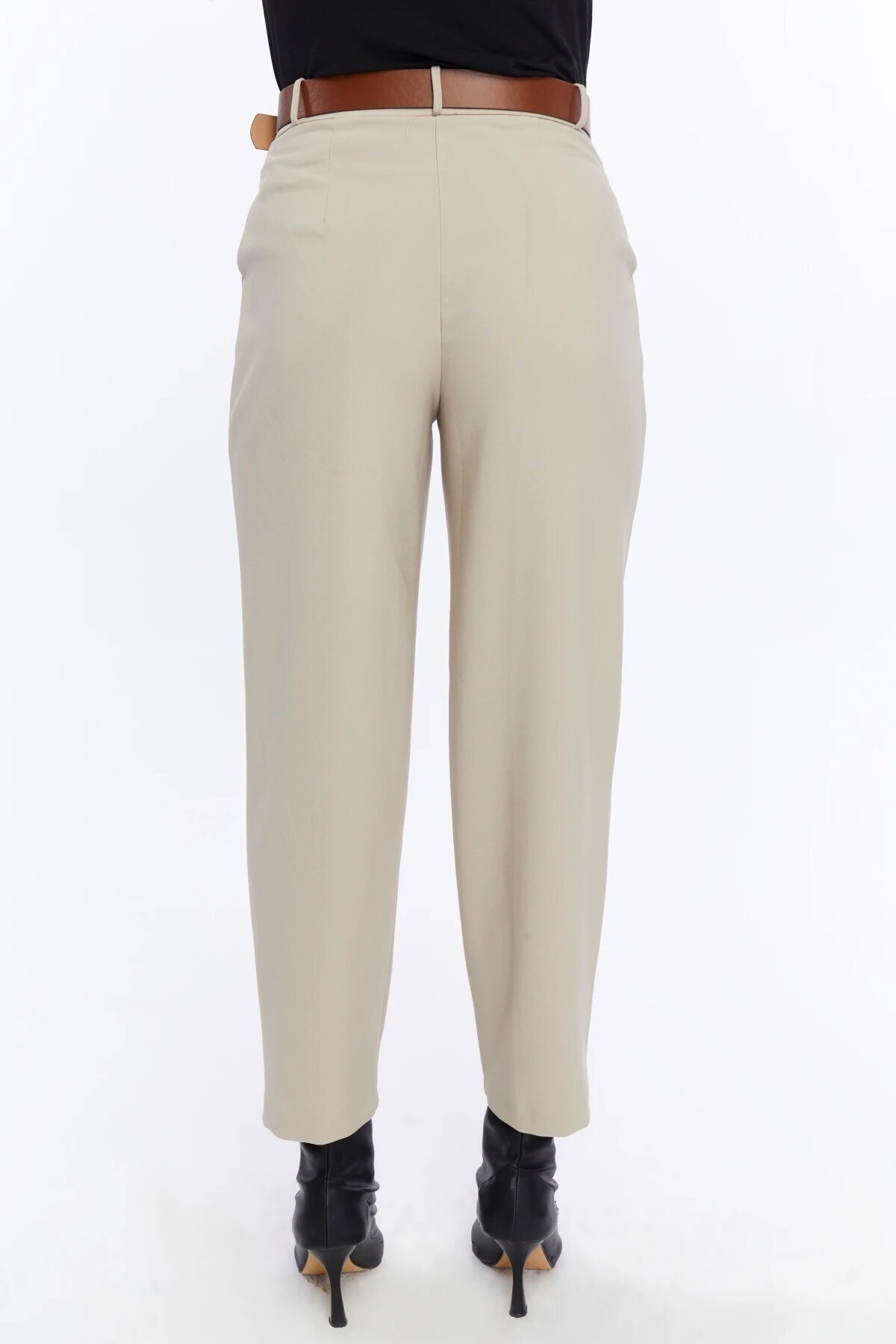 Ankle-Length Fabric Belted Pants - Mink - Milamia