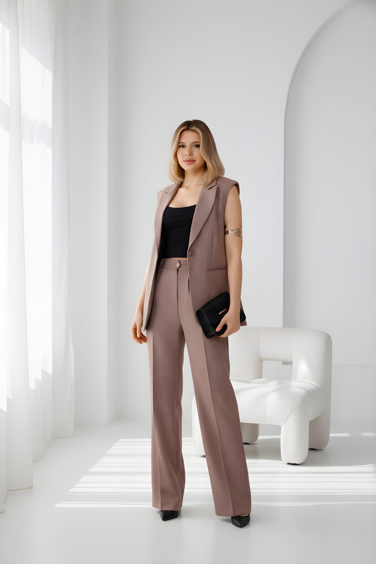 Vizon İkili Yelekli Elbise Tesettür Takım - Milamia