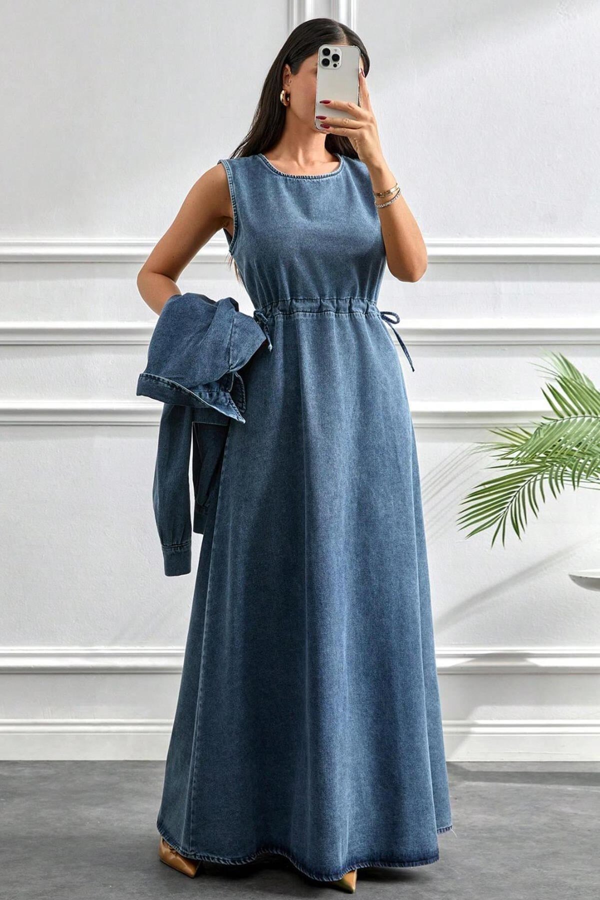Short Denim Two-Piece Modest Set - Light Blue - Misskayle